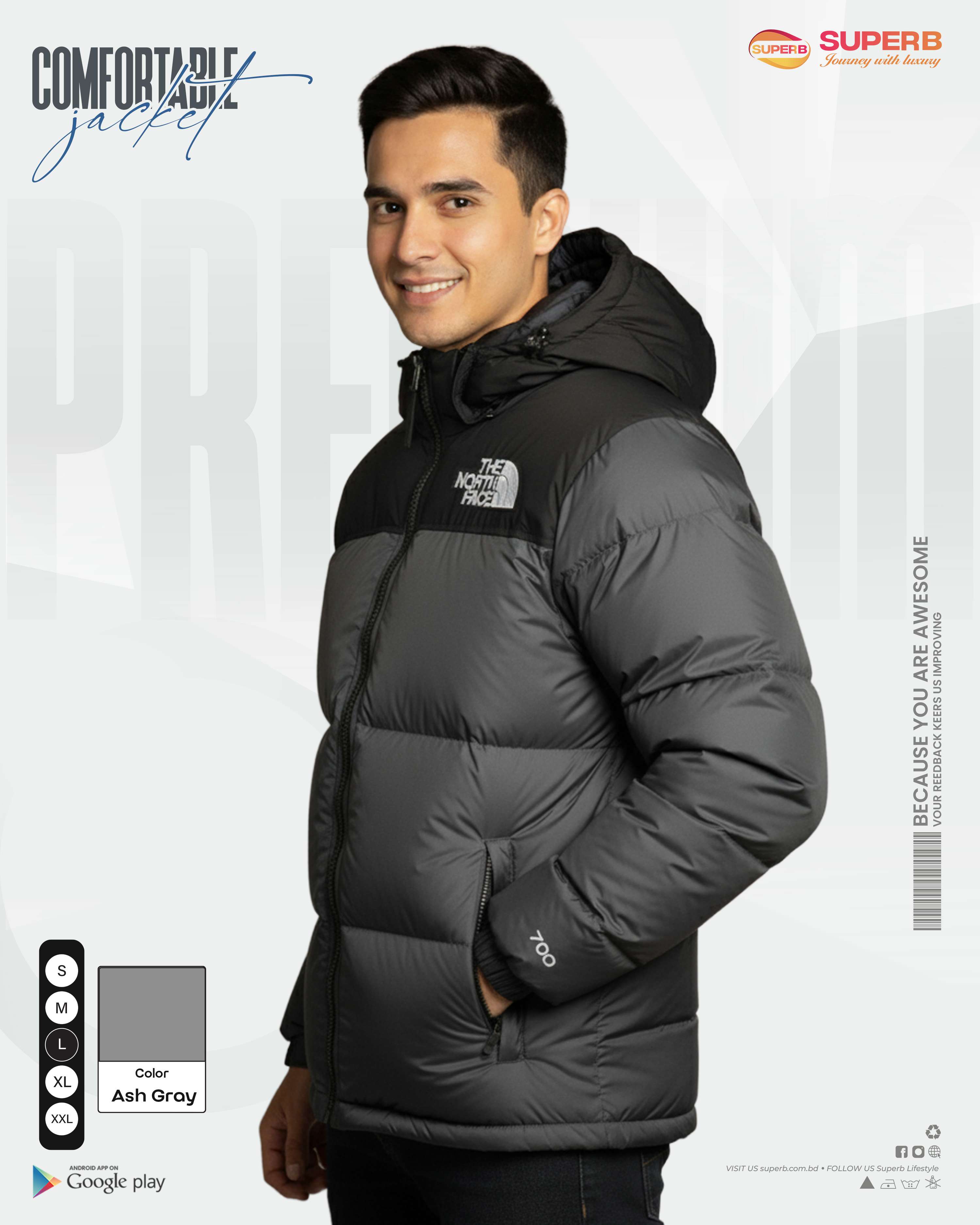 The North Face – 1996 Retro Nuptse Jacket 700 Series (2025 Model) | Superb - Ash Gray