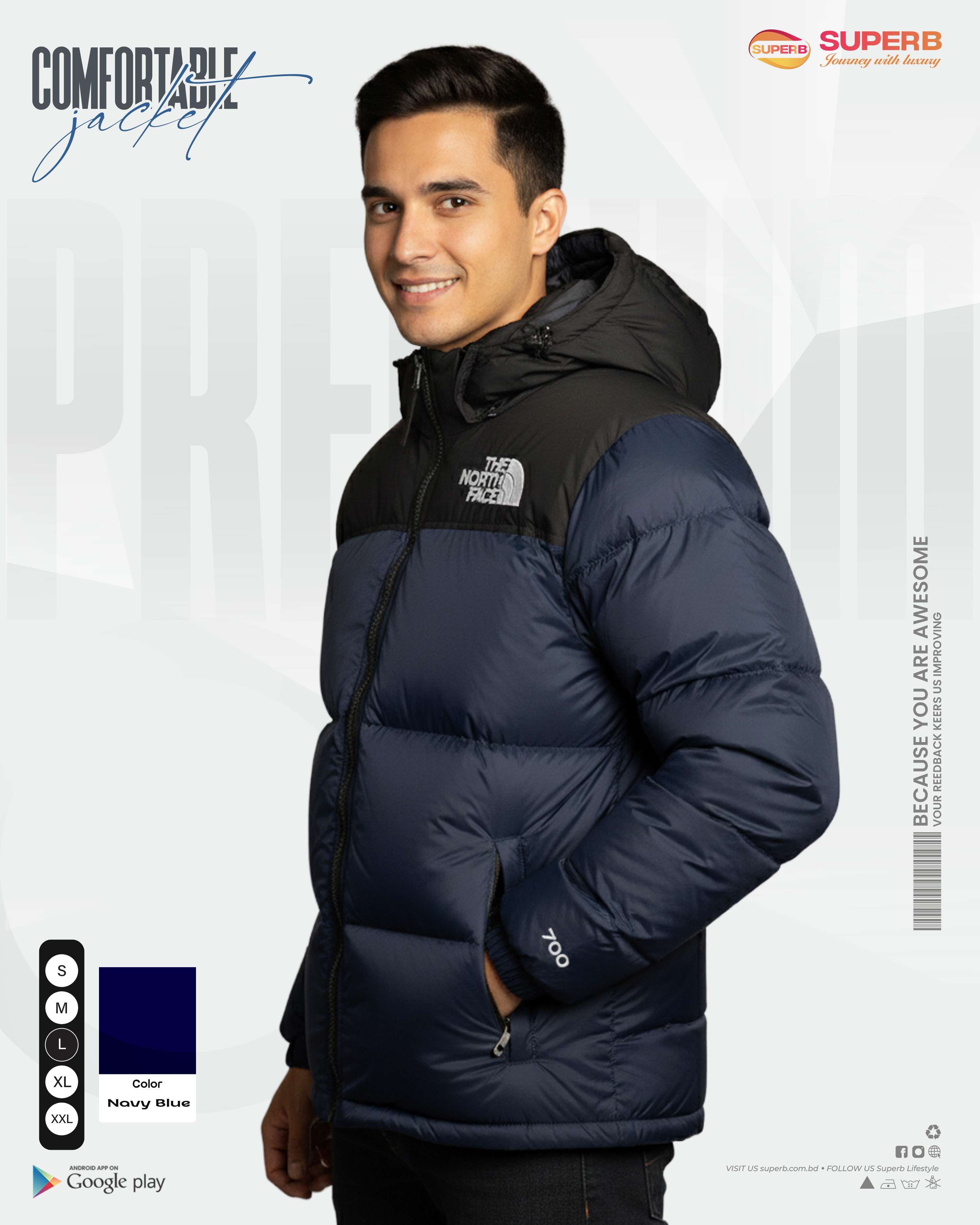 The North Face – 1996 Retro Nuptse Jacket 700 Series (2025 Model) | Superb - Navy Blue