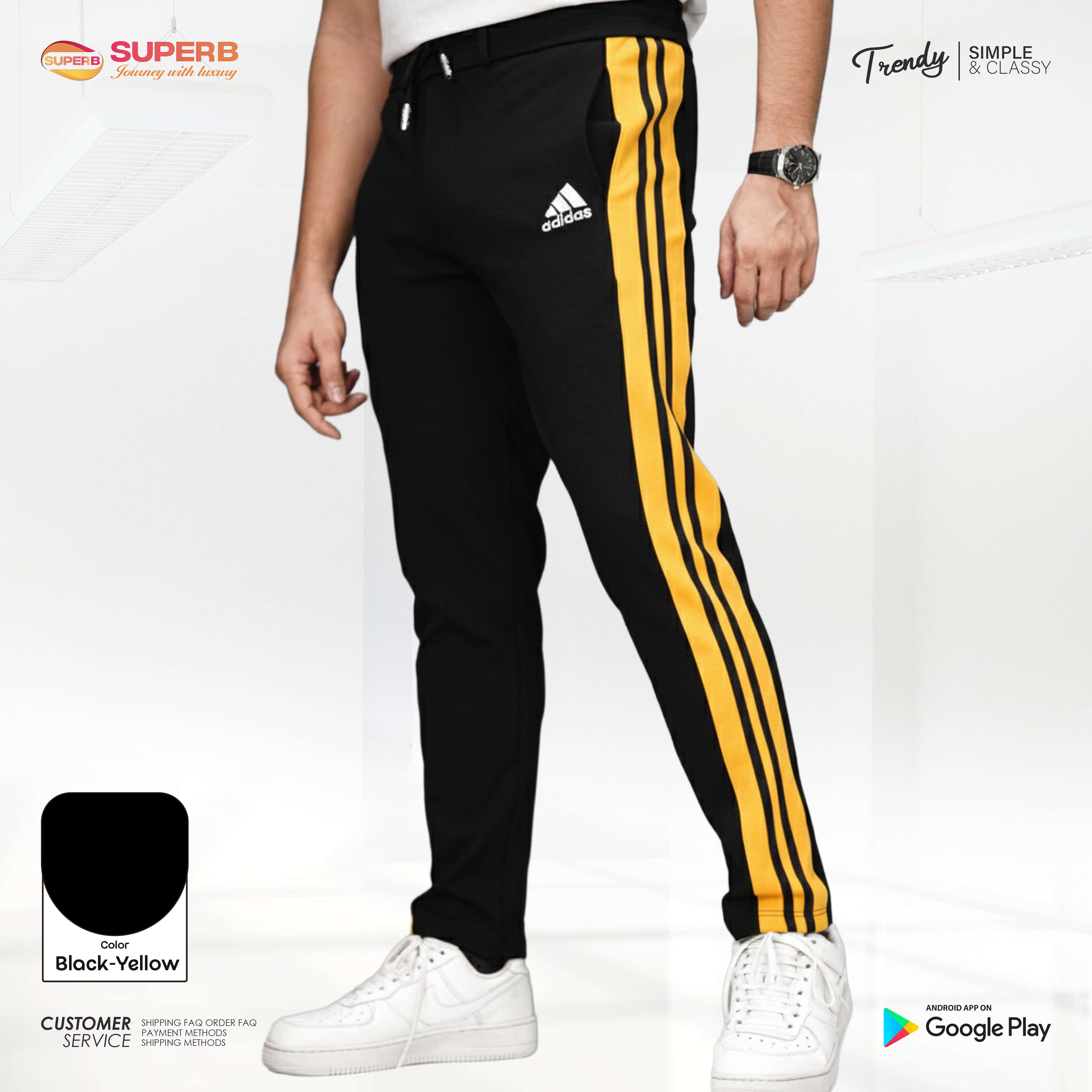 Adidas Premium Trouser – Heavyweight China Cotton Export Edition || Superb - Black-Yellow
