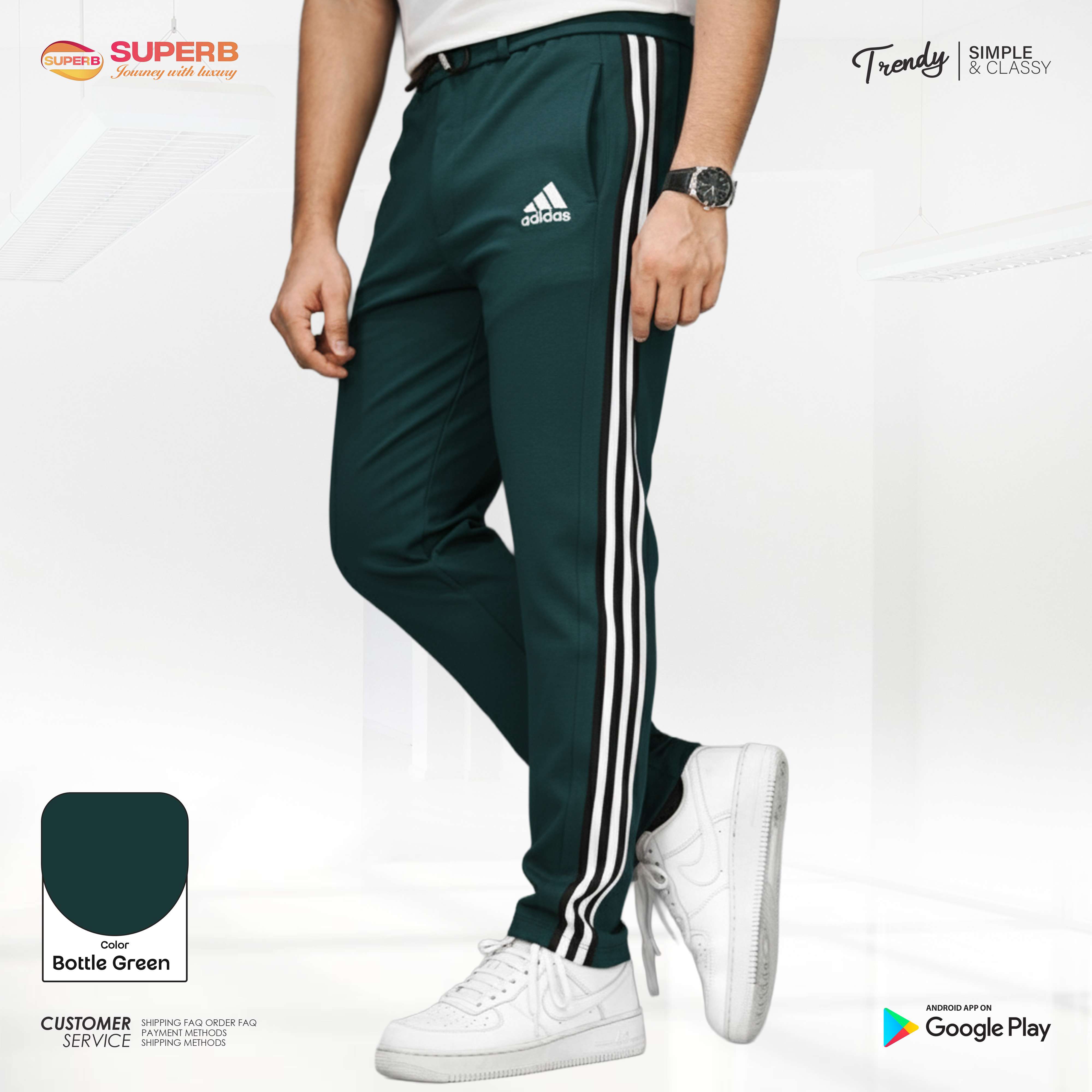 Adidas Premium Trouser – Heavyweight China Cotton Export Edition || Superb - Bottle green