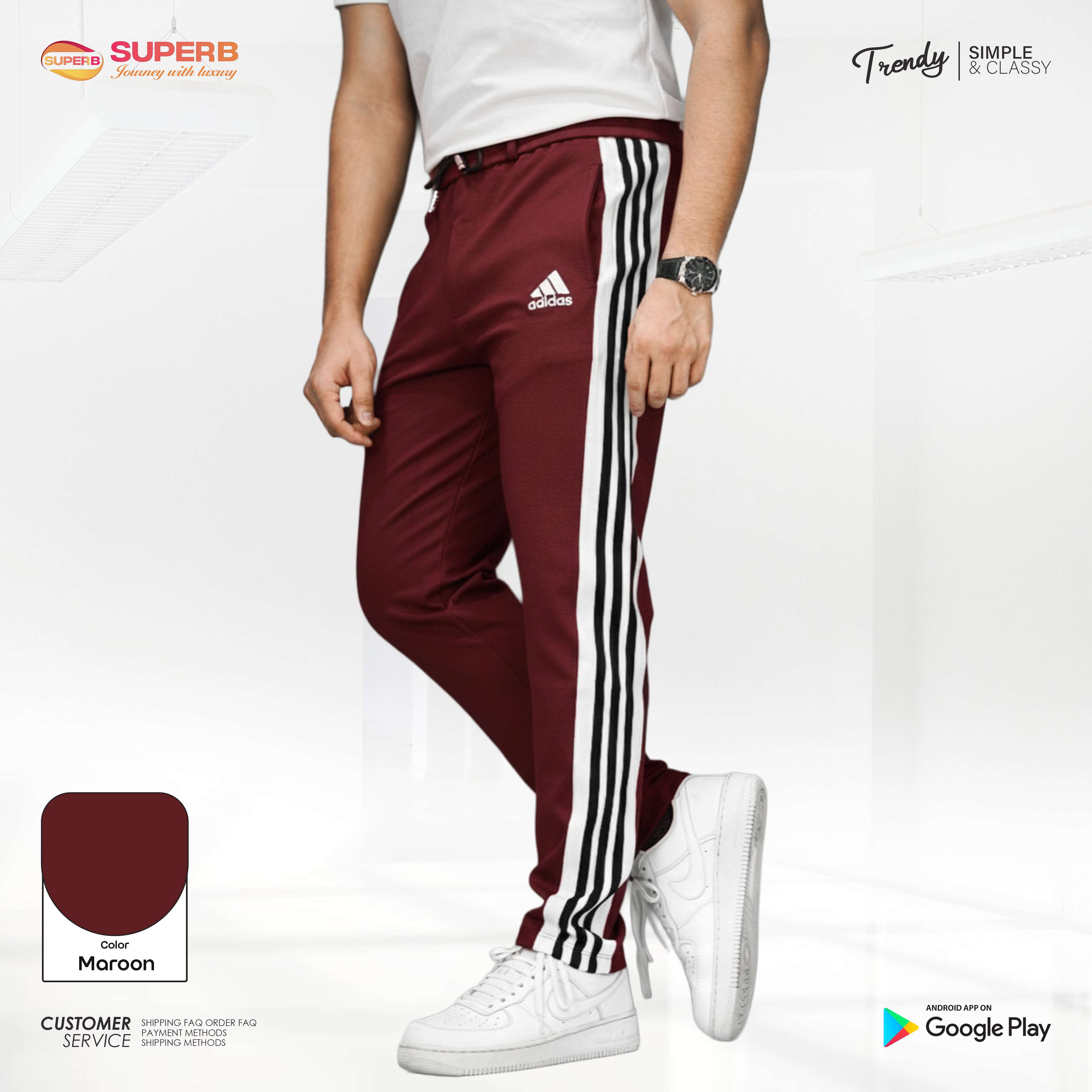 Adidas Premium Trouser – Heavyweight China Cotton Export Edition || Superb - Maroon