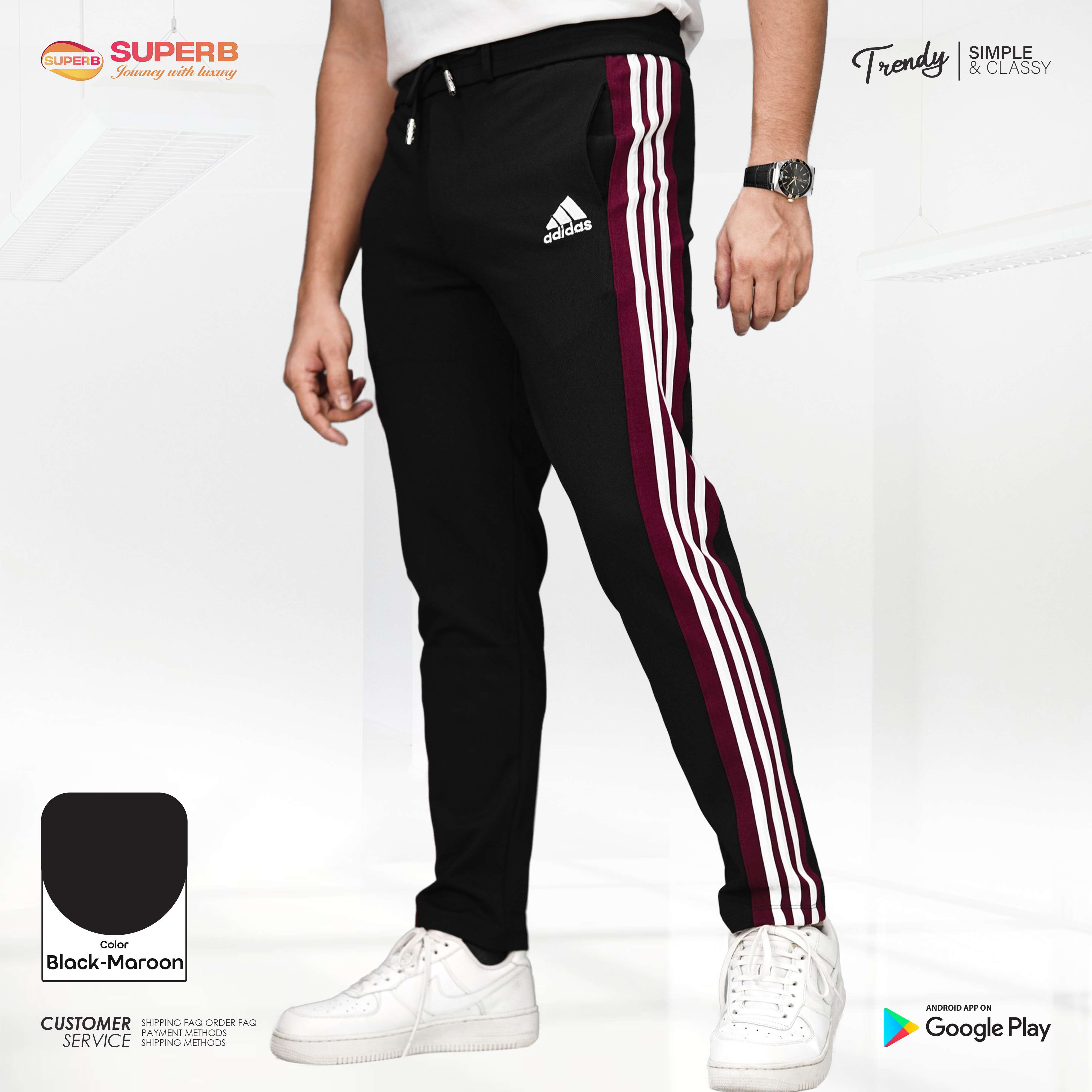 Adidas Premium Trouser – Heavyweight China Cotton Export Edition || Superb - Black-Maroon