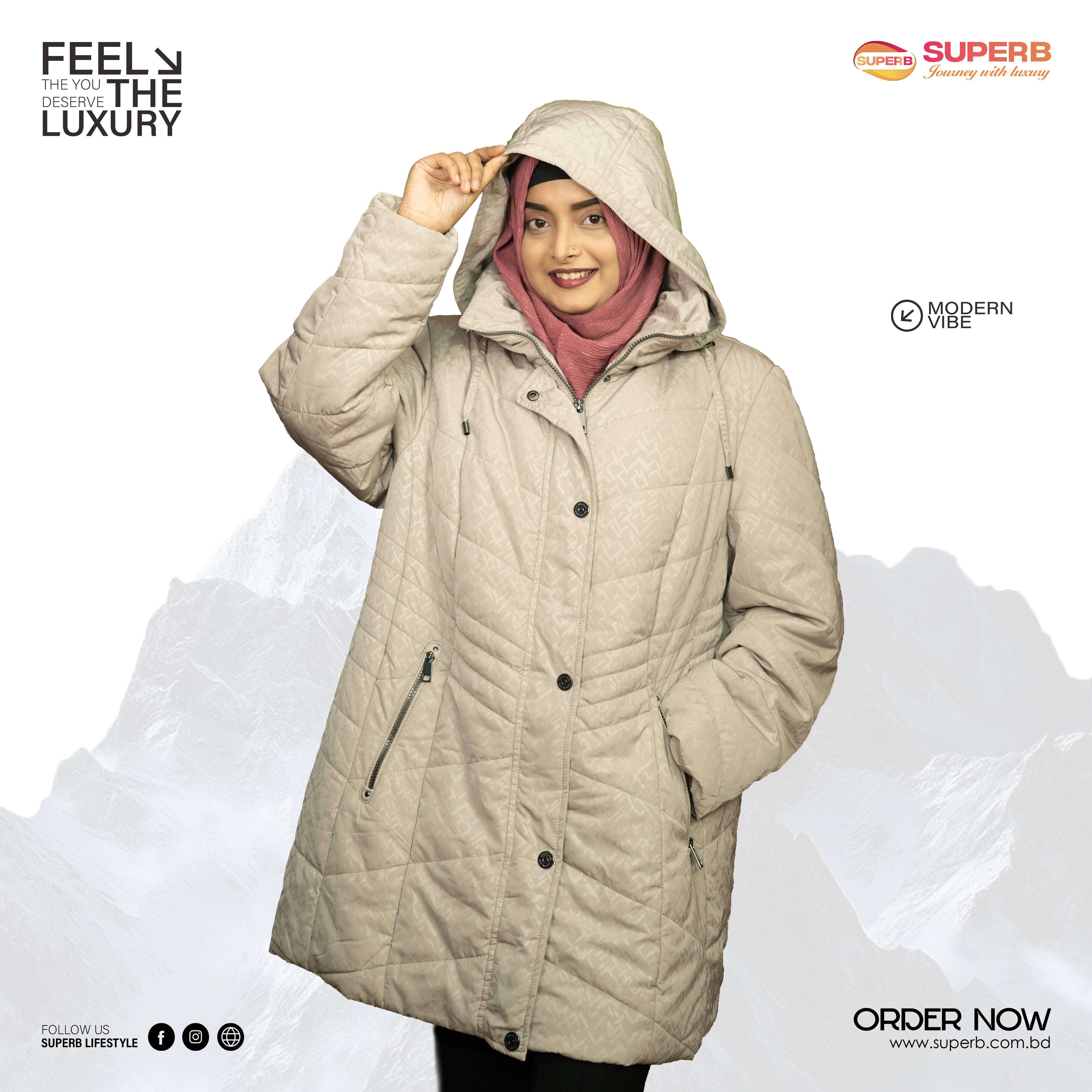 Barbara Lebek Women's Semi-Long Quilted Jacket (Designed in Germany) || Superb - Off-white