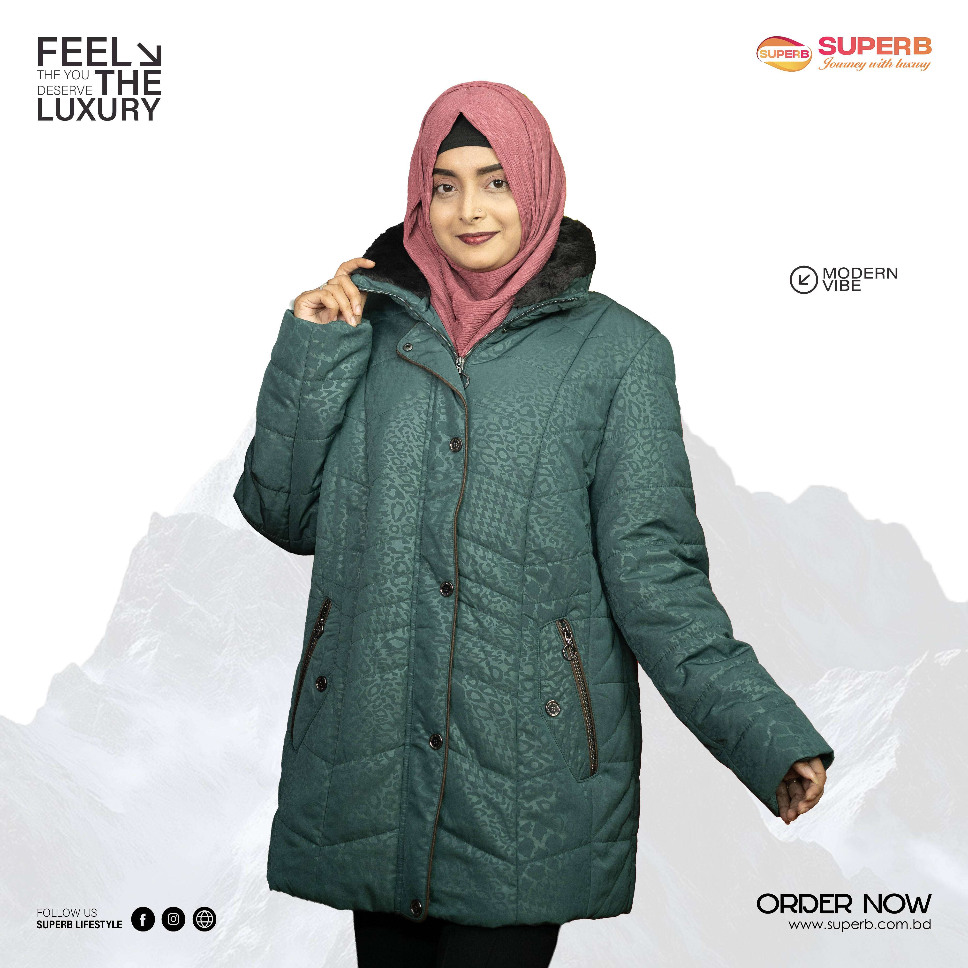 Barbara Lebek Women's Semi-Long Quilted Jacket (Designed in Germany) || Superb - Bottle green