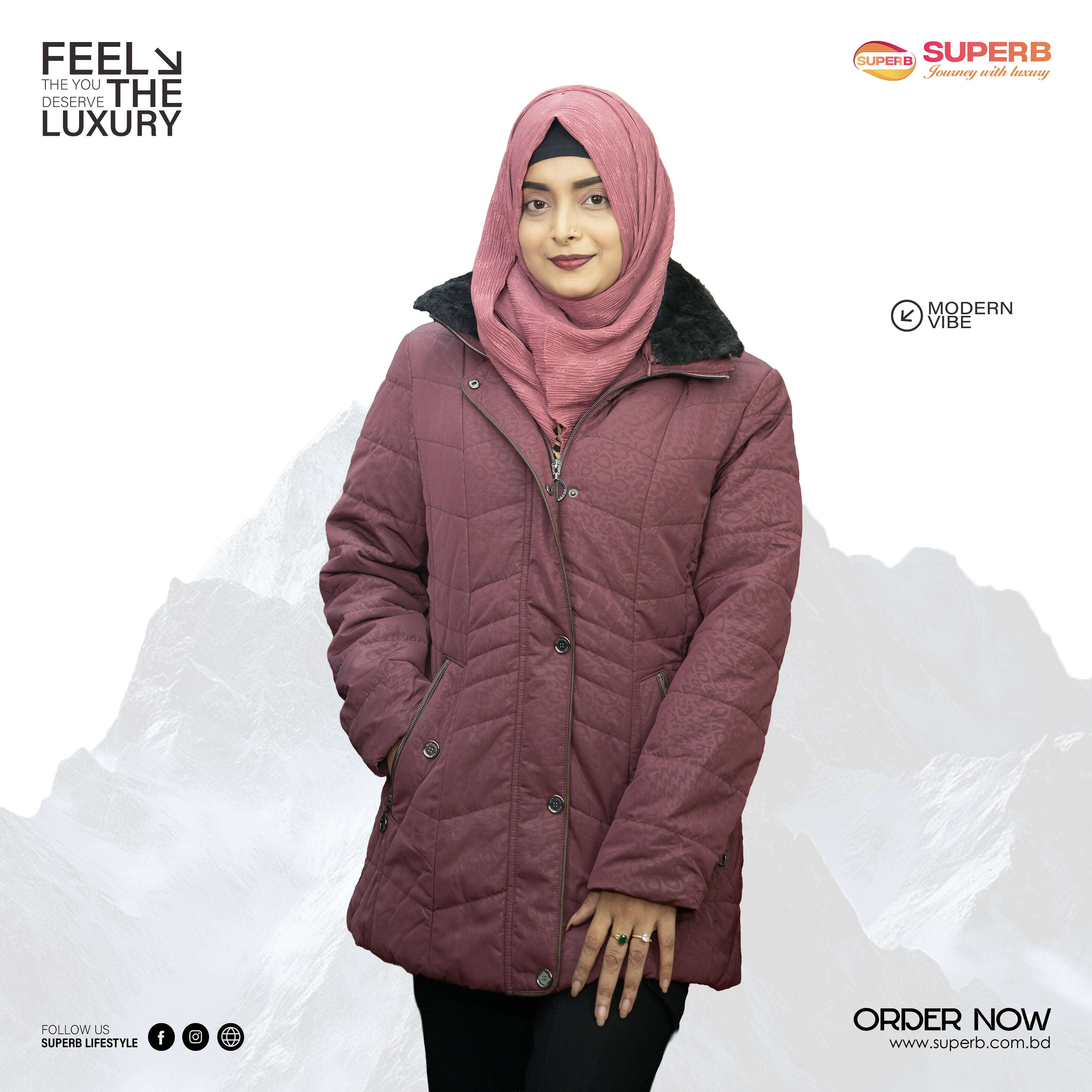 Barbara Lebek Women's Semi-Long Quilted Jacket (Designed in Germany) || Superb - Maroon