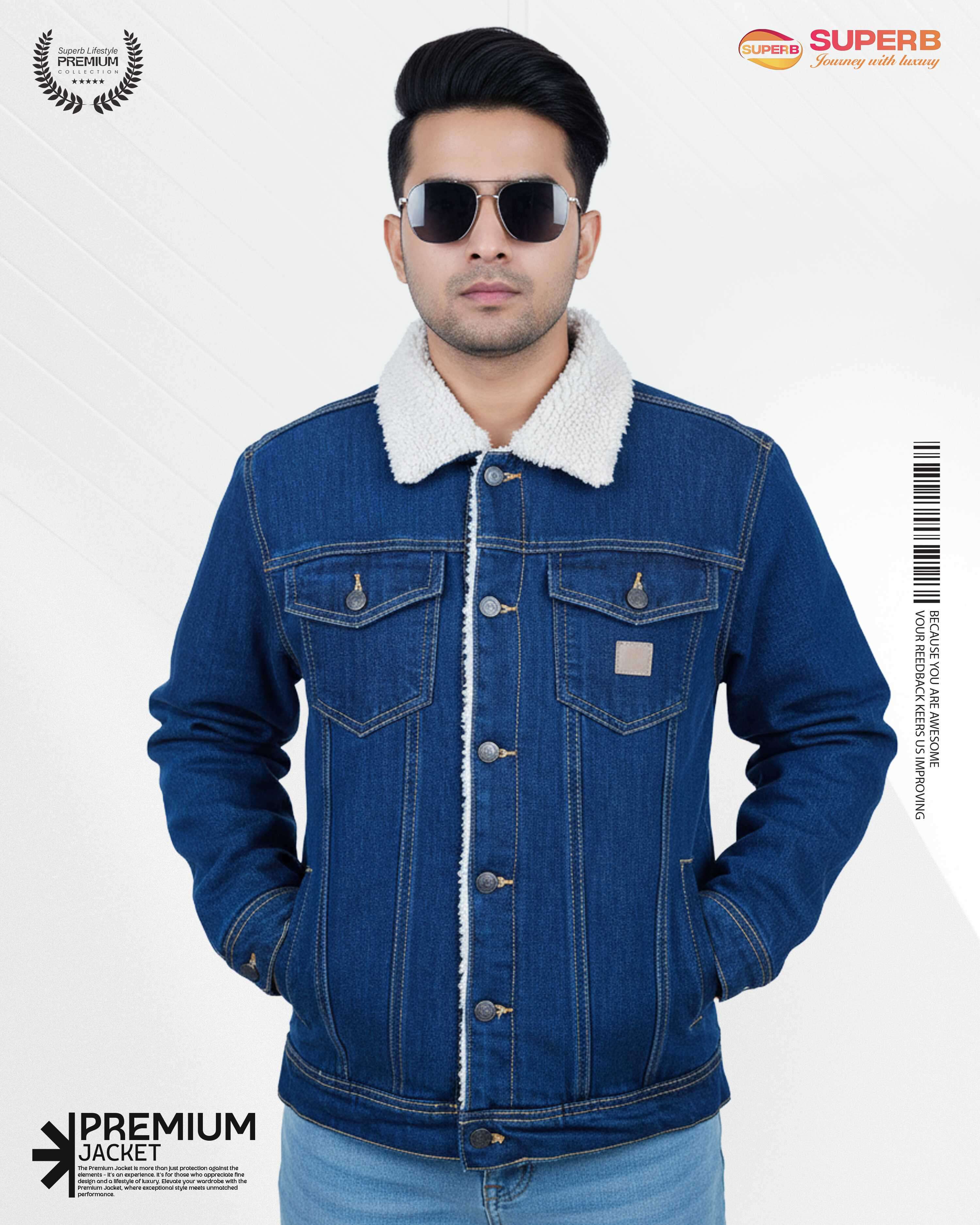 Premium Denim Jacket with Sherpa Collar From ZARA | Superb Bangladesh - Blue