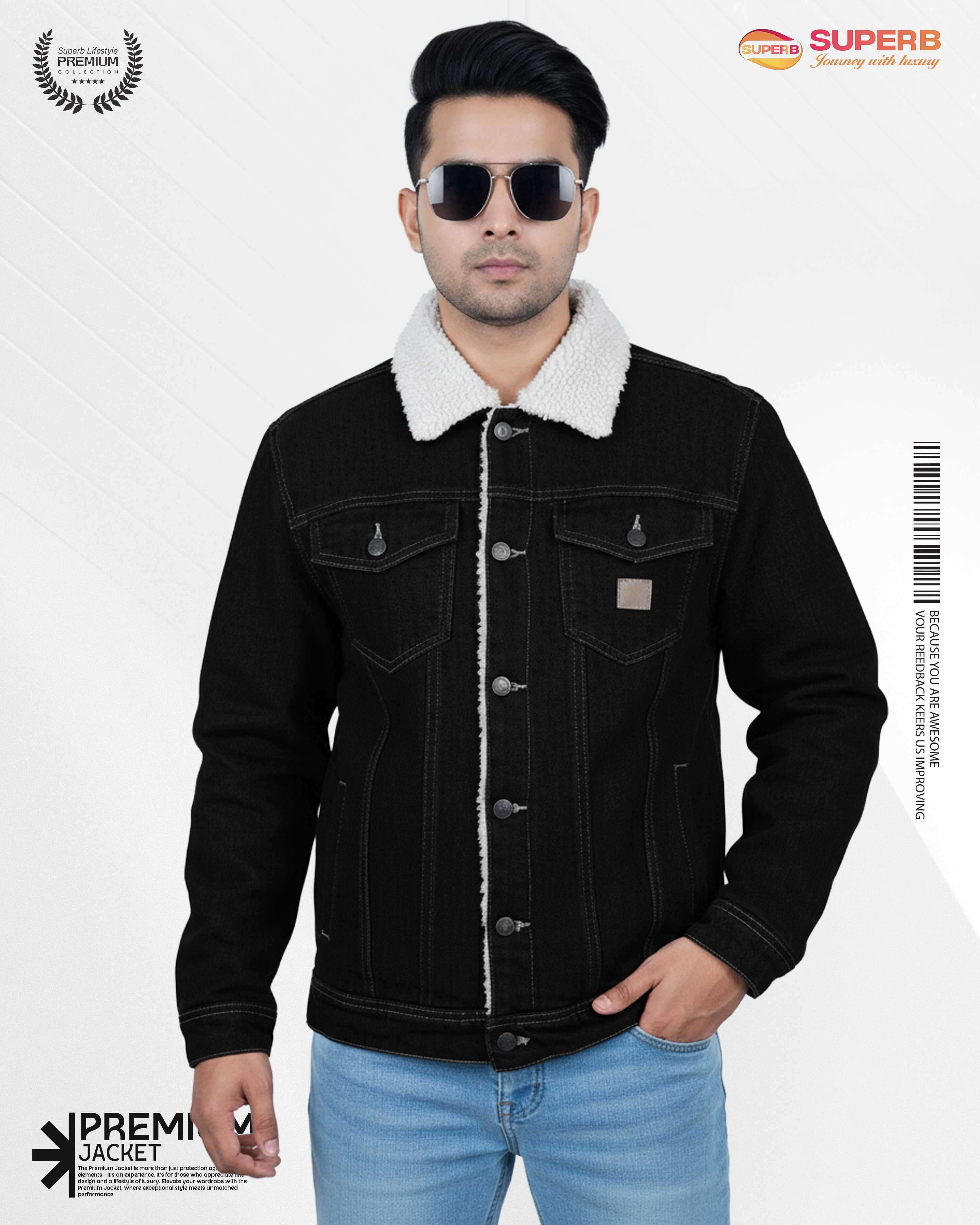 Premium Denim Jacket with Sherpa Collar From ZARA | Superb Bangladesh - Black