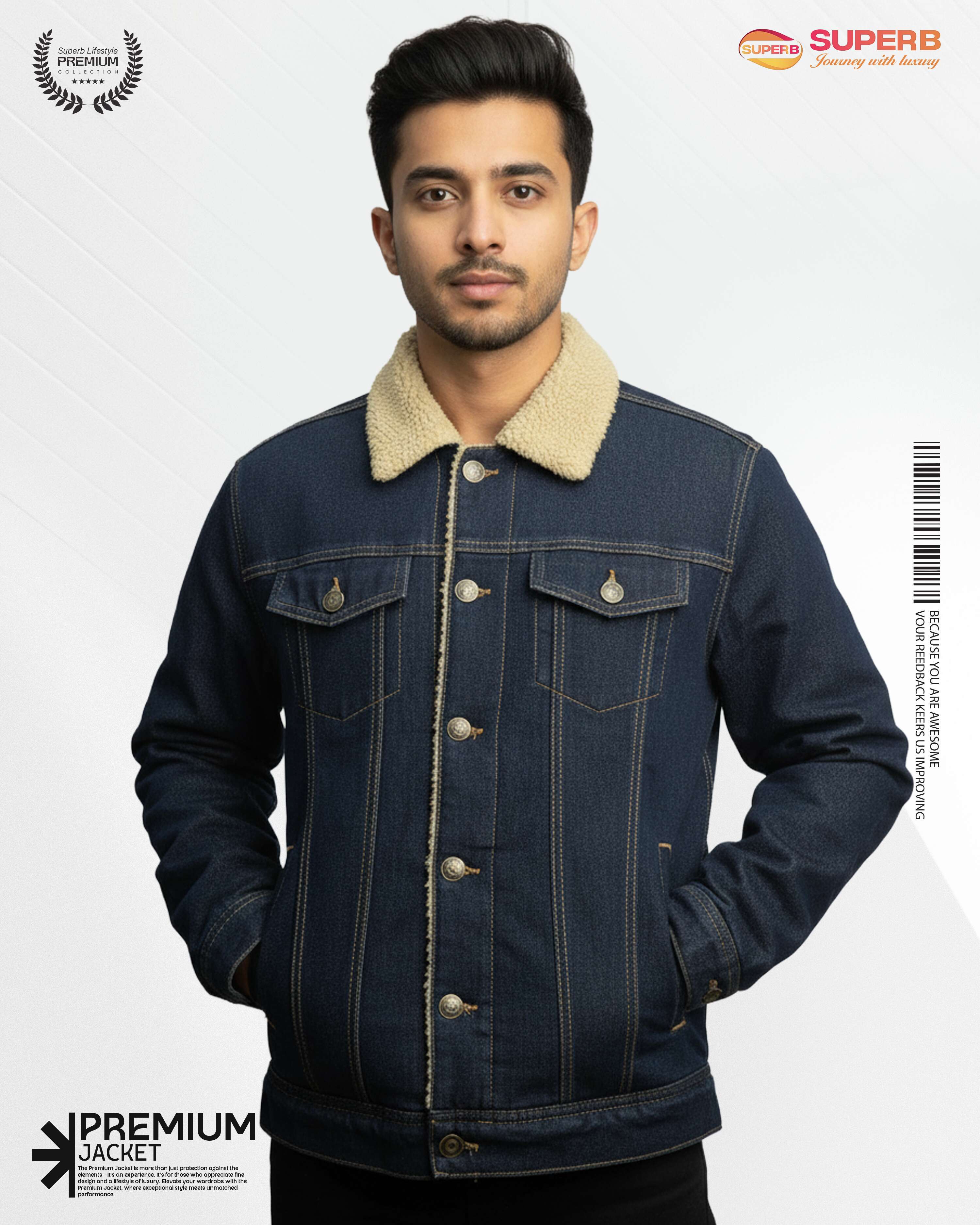 George Premium Unisex Sherpa-Lined Denim Jacket | Winter Classic, Warm & Stylish || Superb - Navy Blue