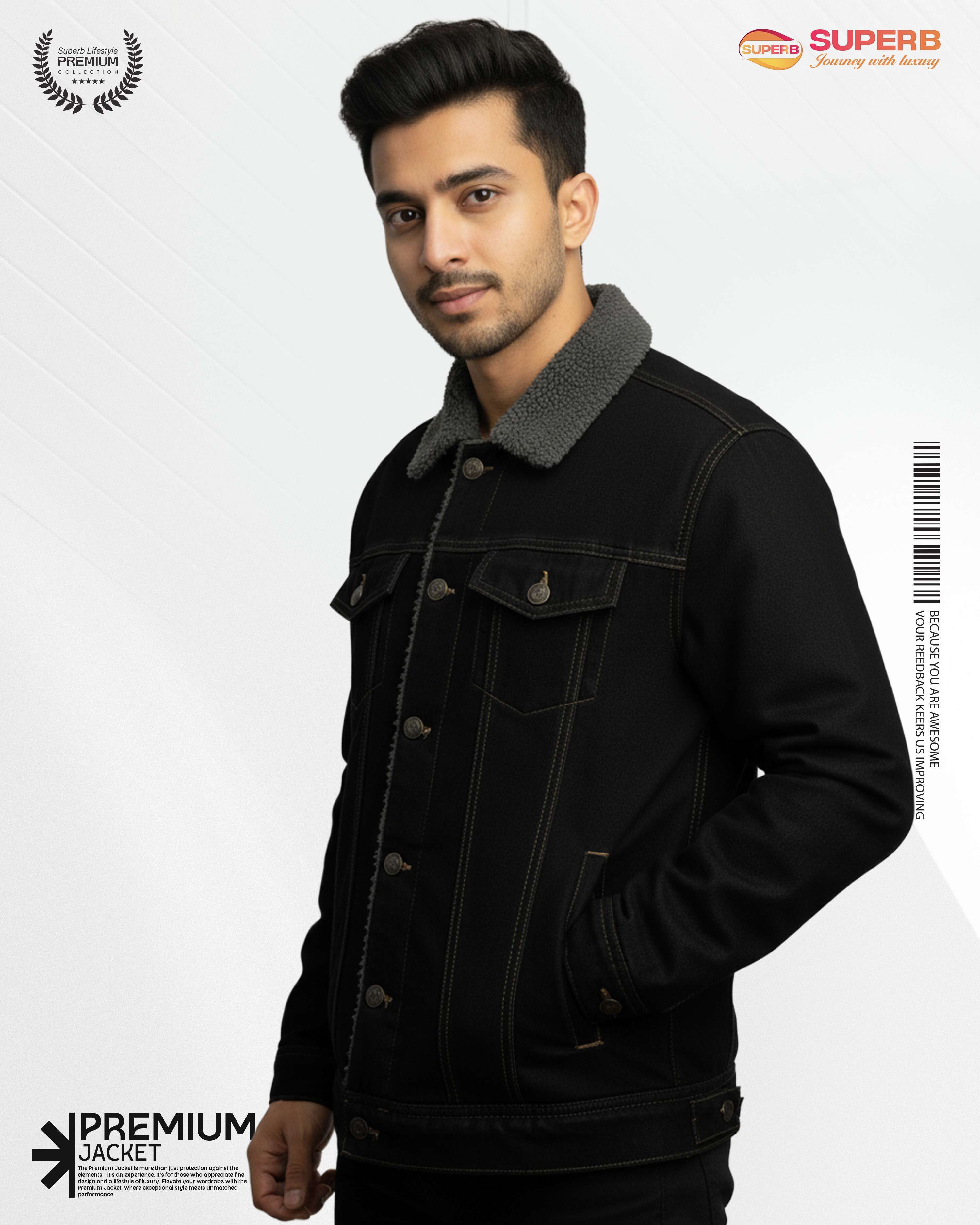 George Premium Unisex Sherpa-Lined Denim Jacket | Winter Classic, Warm & Stylish || Superb - Black