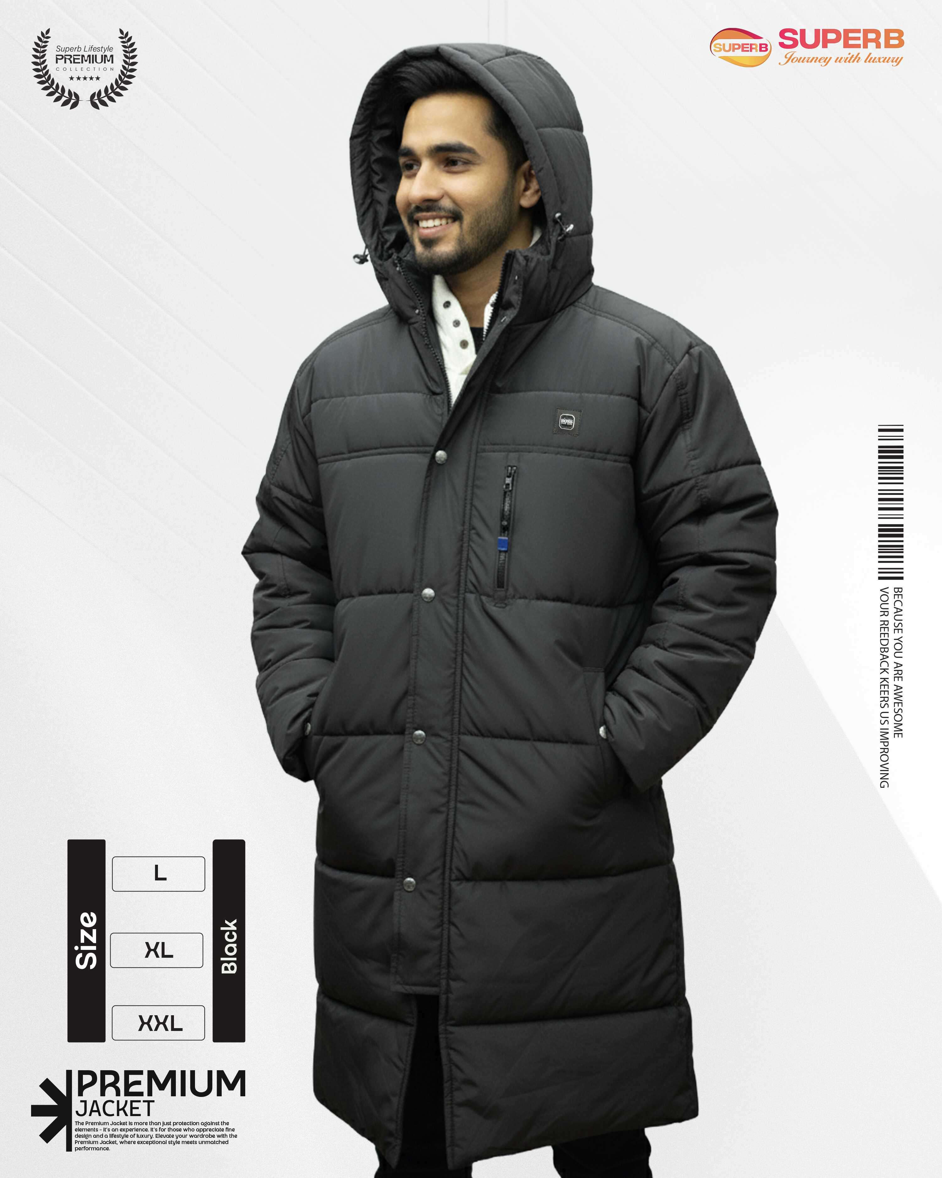 Boss Premium Padding Long Jacket with Inner Sherpa – Winter Essential || Superb - Black