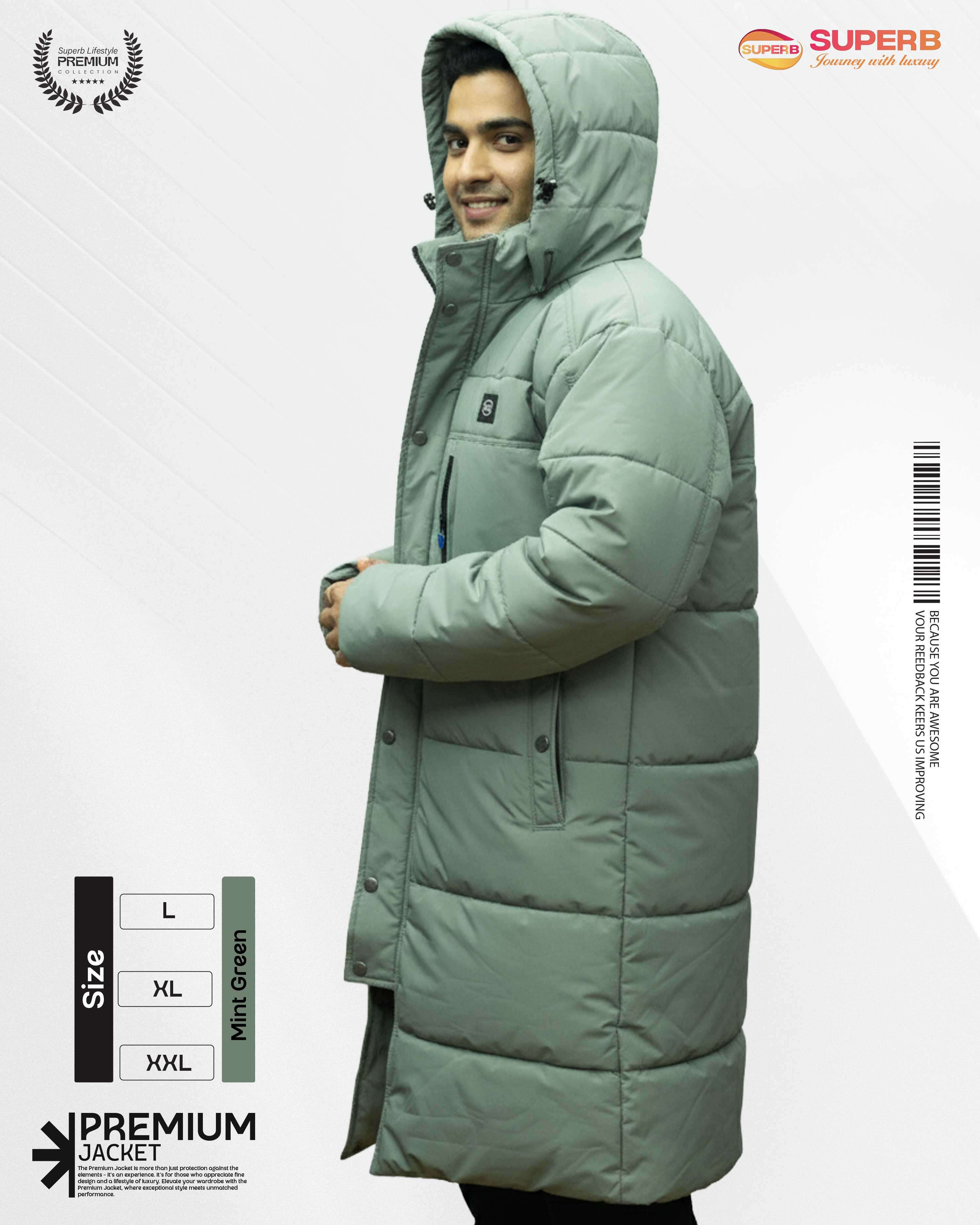 Boss Premium Padding Long Jacket with Inner Sherpa – Winter Essential || Superb - Mint Green