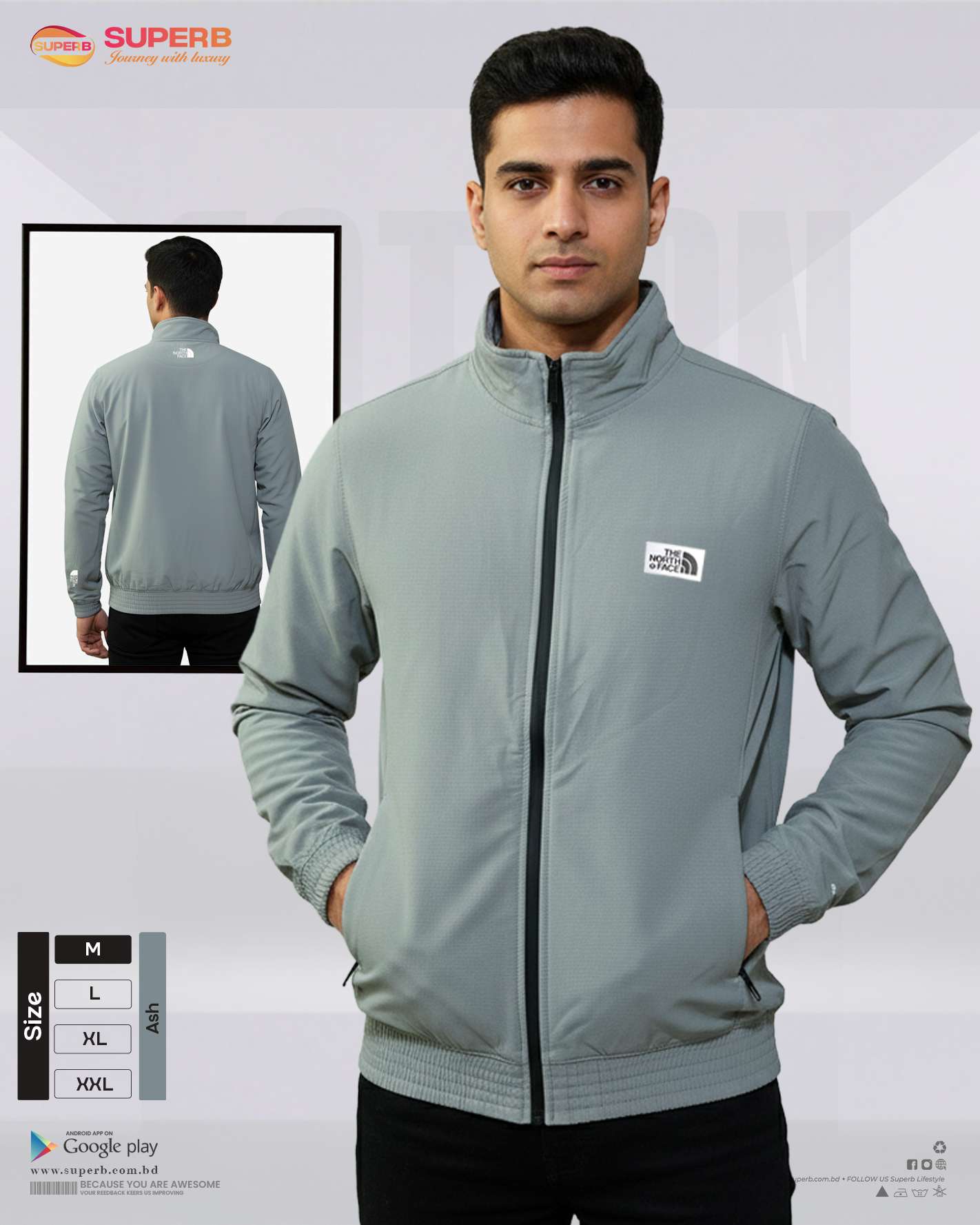 The North Face Premium Waterproof High Neck Jacket with Inner Sherpa Lining | Winter Protection Wear - Ash