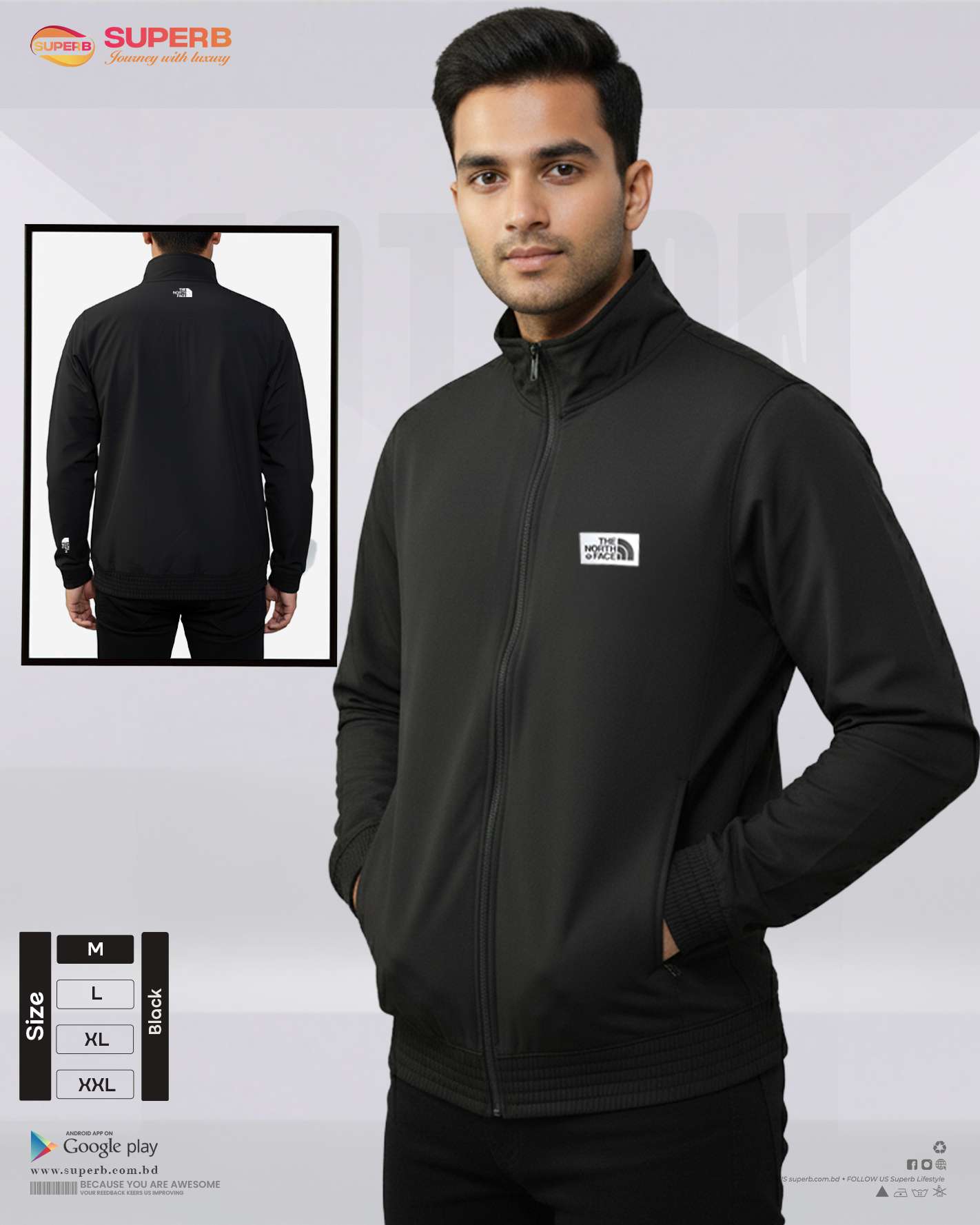 The North Face Premium Waterproof High Neck Jacket with Inner Sherpa Lining | Winter Protection Wear - Black