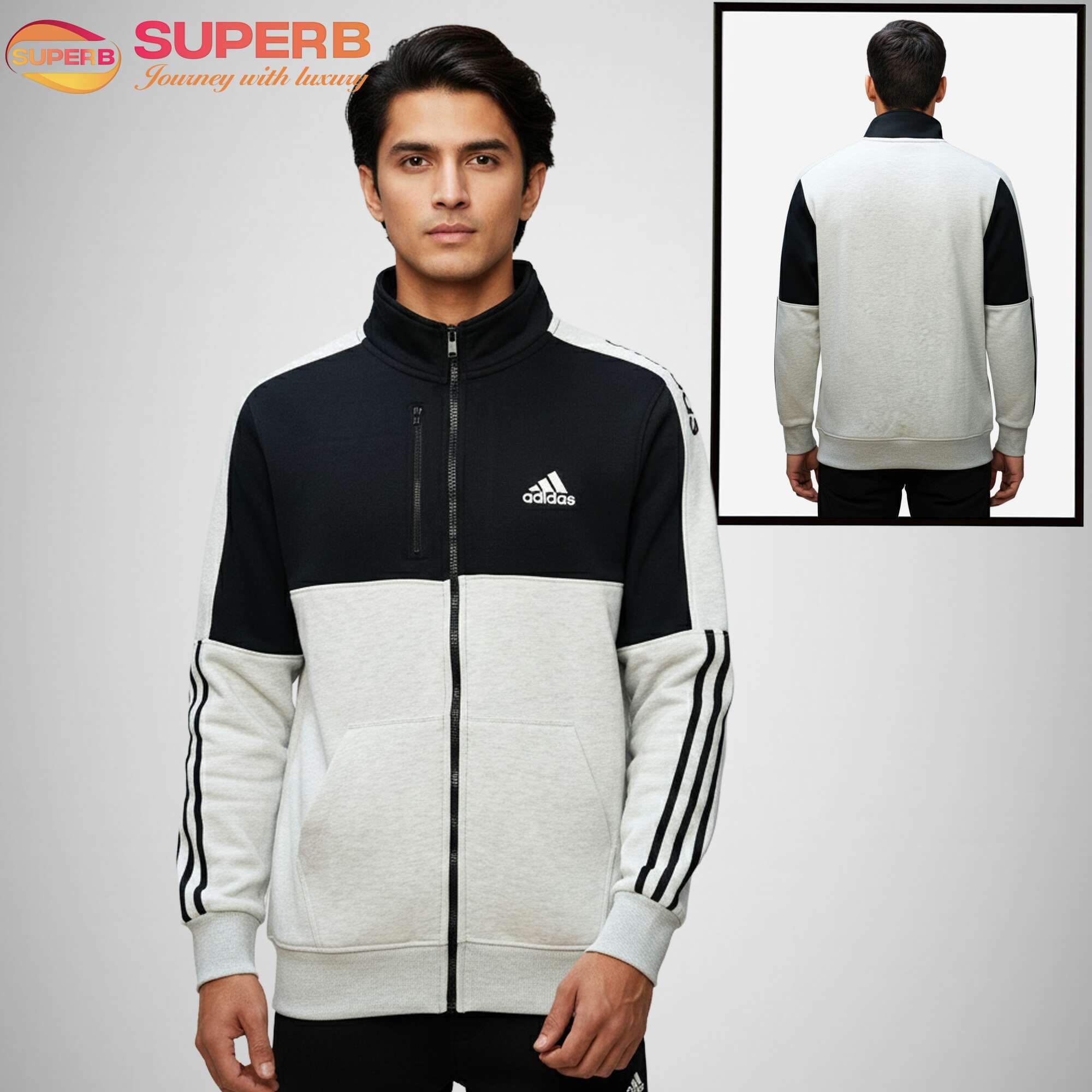 Adidas High Neck Sweatshirt for Men – 350+ GSM Brushed Inner | Superb - Black Ash
