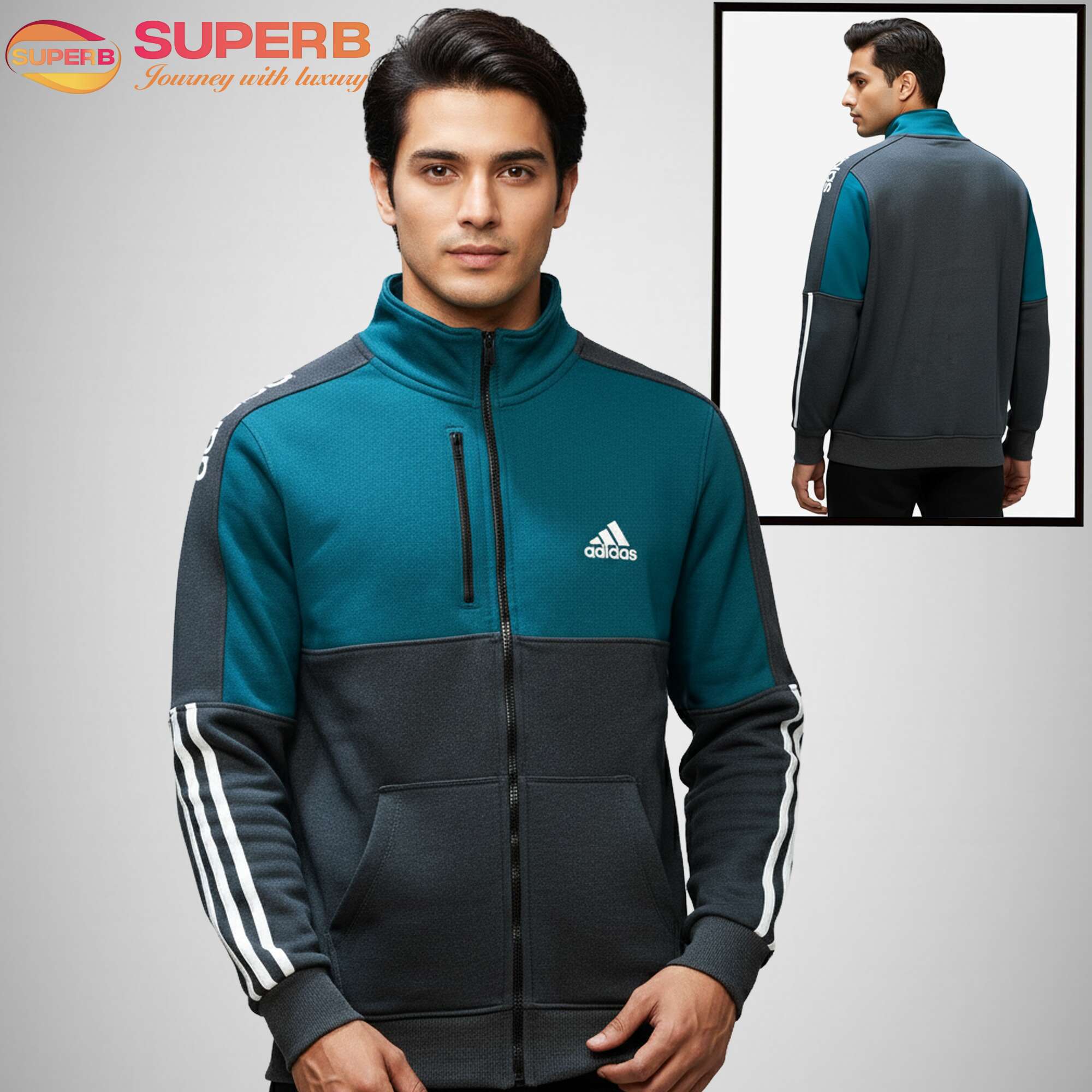 Adidas High Neck Sweatshirt for Men – 350+ GSM Brushed Inner | Superb - Green Gray