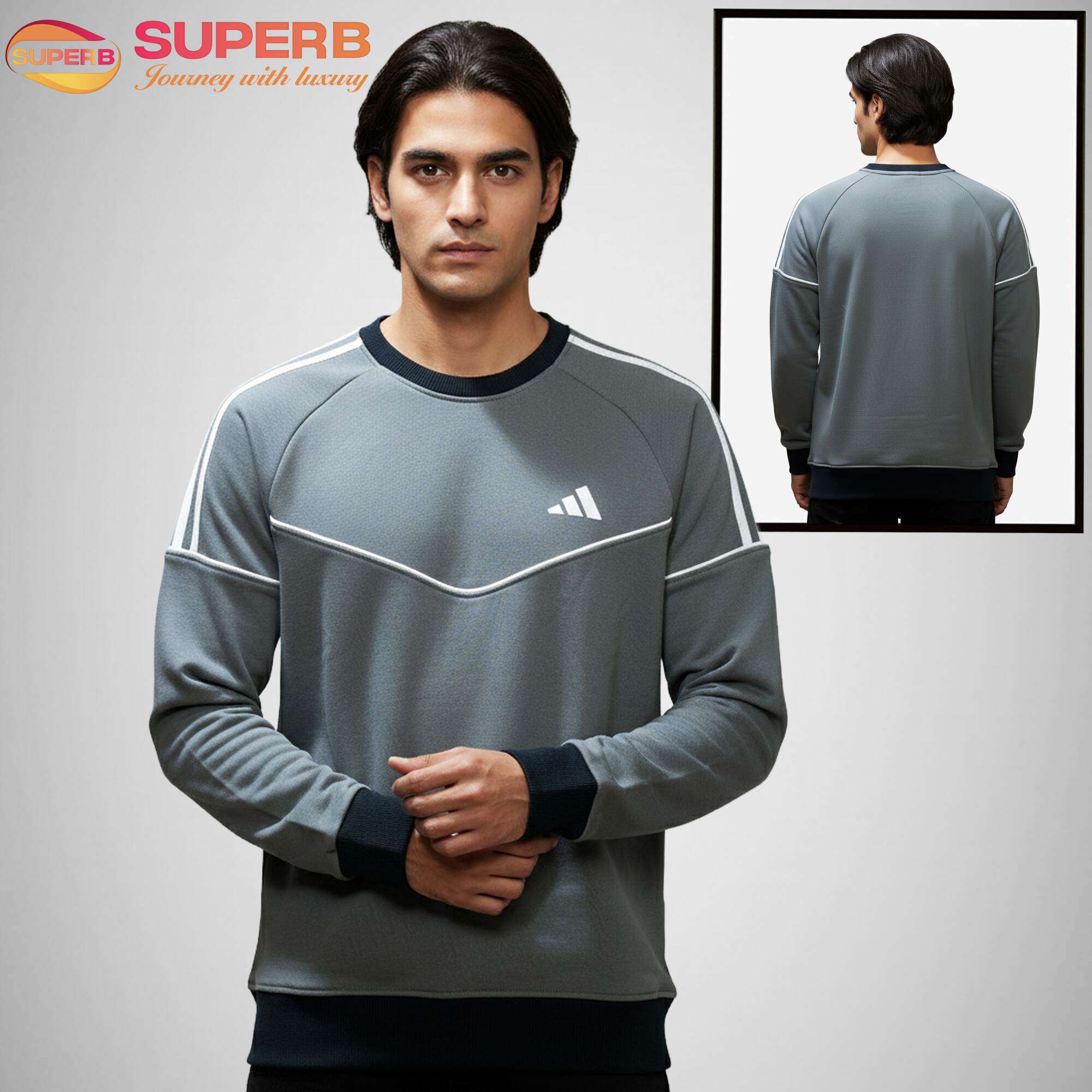 Adidas Classic Sweatshirt for Men | 300 GSM Warm Brushed Inner | Superb - Ash