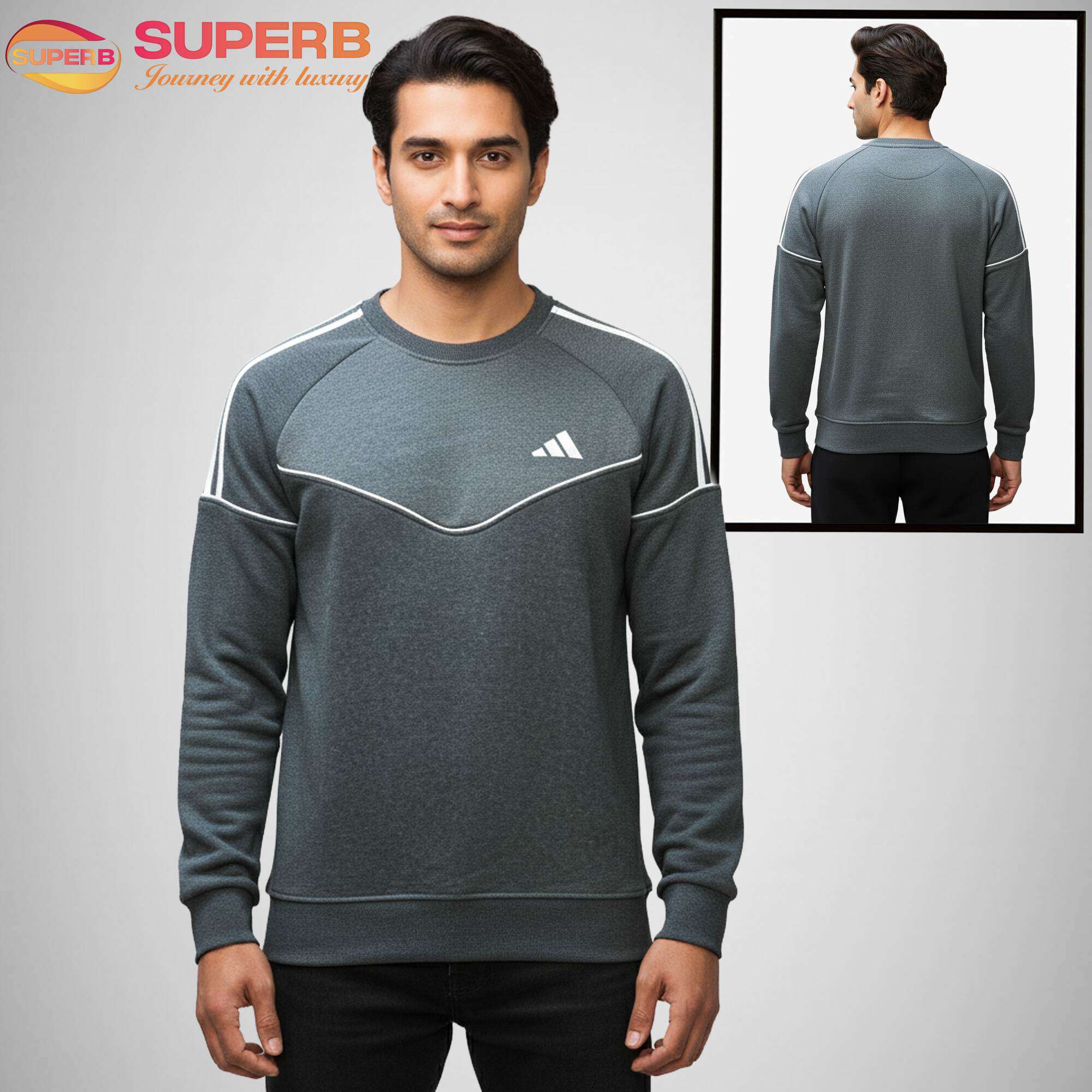 Adidas Classic Sweatshirt for Men | 300 GSM Warm Brushed Inner | Superb - Gray Brush