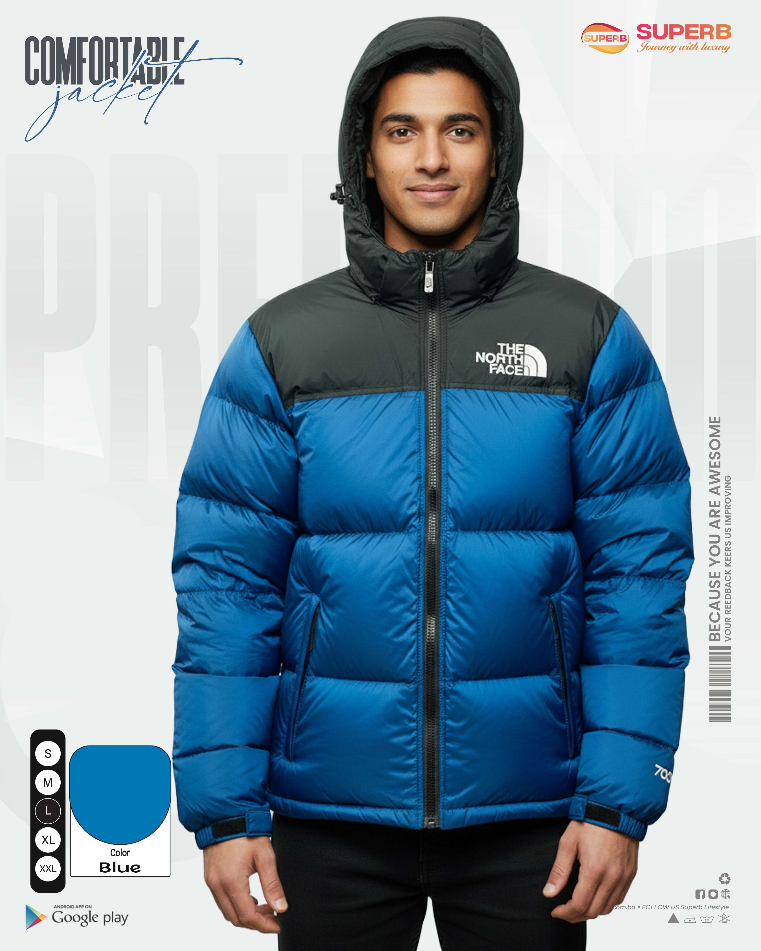 The North Face – 1996 Retro Nuptse Jacket 700 Series (2025 Model) | Superb - Blue