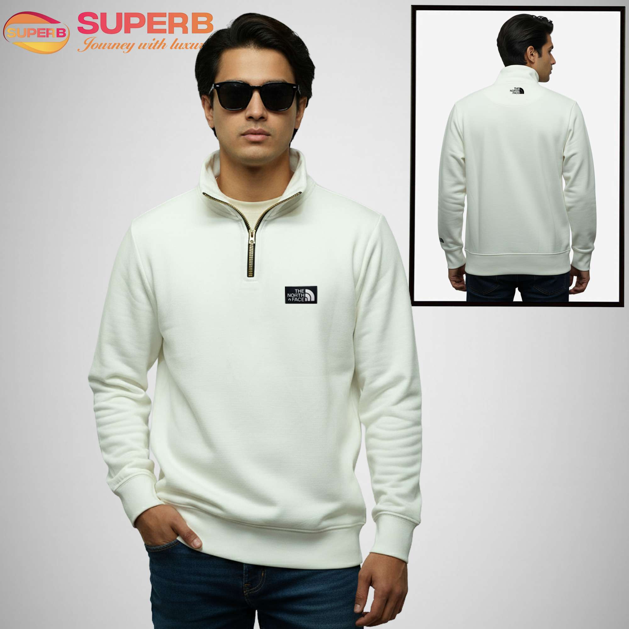 The North Face High Neck Winter Sweatshirt | Premium 280+ GSM Export Edition - White