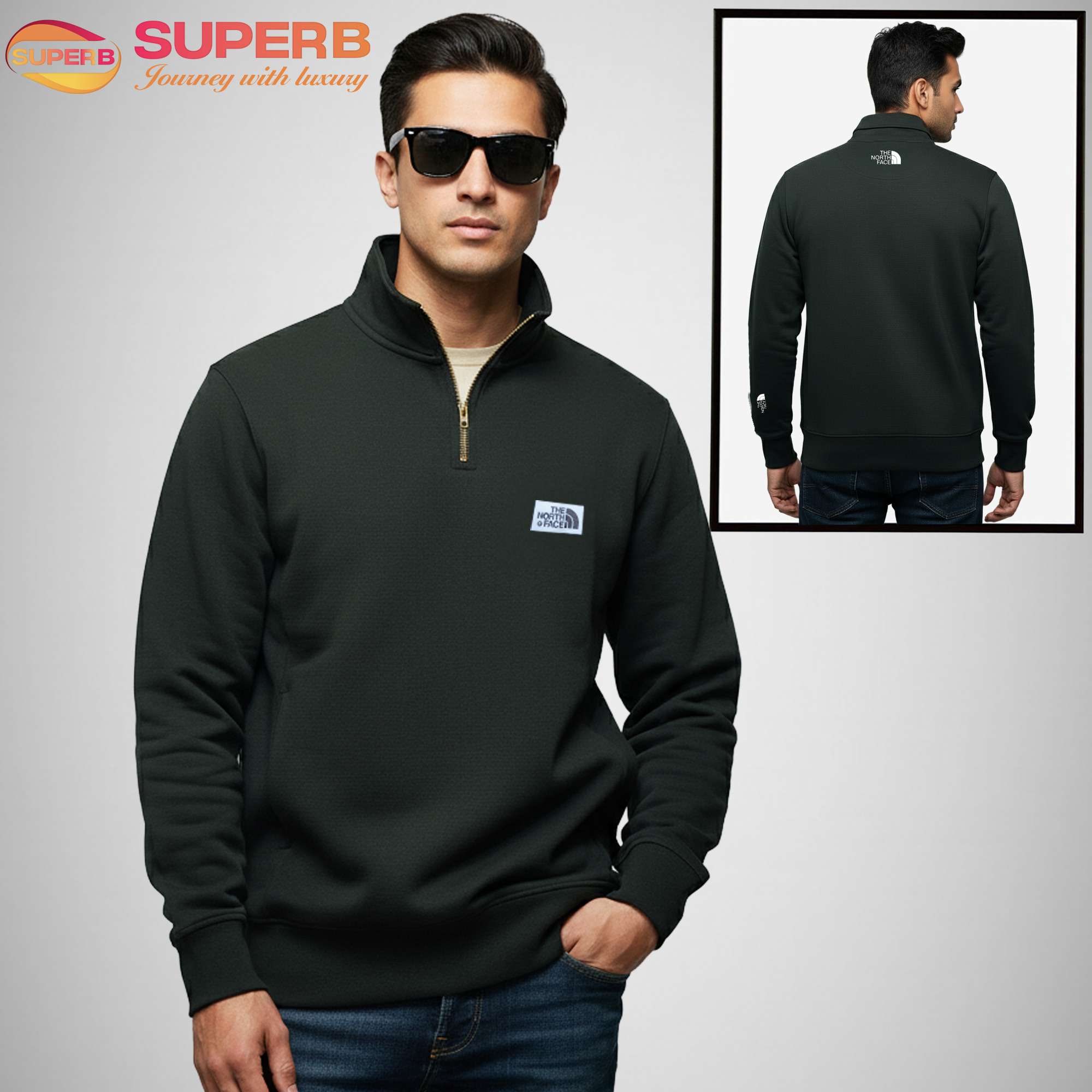 The North Face High Neck Winter Sweatshirt | Premium 280+ GSM Export Edition - Black