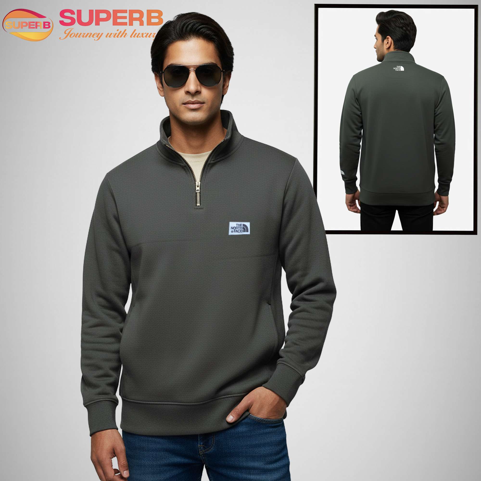 The North Face High Neck Winter Sweatshirt | Premium 280+ GSM Export Edition - Gray