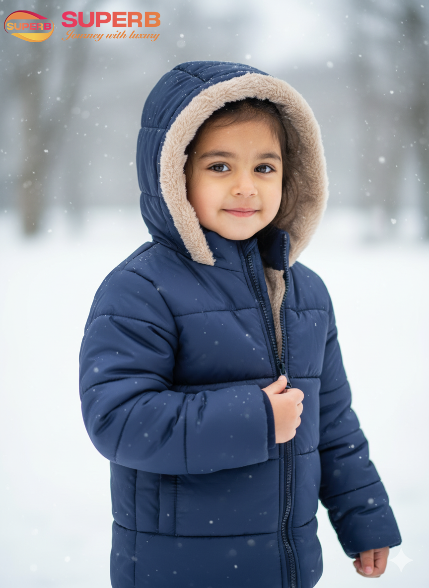 Minoti Kid’s Premium Sherpa-Lined Winter Jacket | Cozy, Warm & Water-Resistant - Navy Blue
