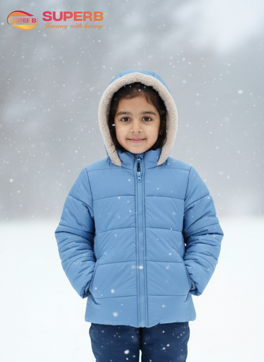 Minoti Kid’s Premium Sherpa-Lined Winter Jacket | Cozy, Warm & Water-Resistant - Sky Blue