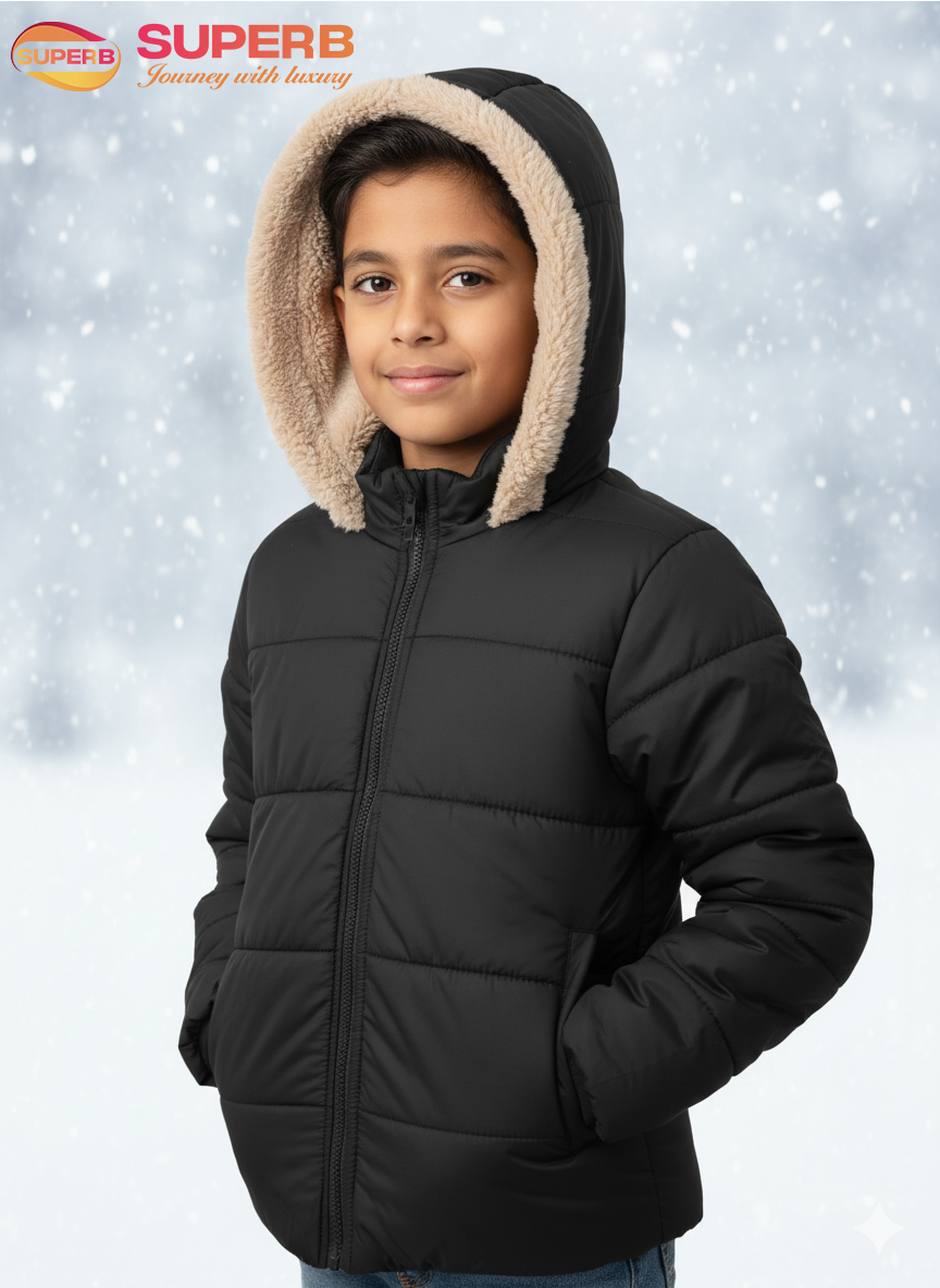 Minoti Kid’s Premium Sherpa-Lined Winter Jacket | Cozy, Warm & Water-Resistant - Black