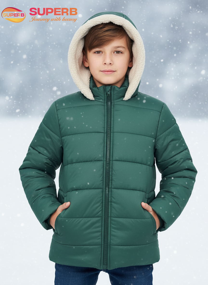 Minoti Kid’s Premium Sherpa-Lined Winter Jacket | Cozy, Warm & Water-Resistant - Teal Green