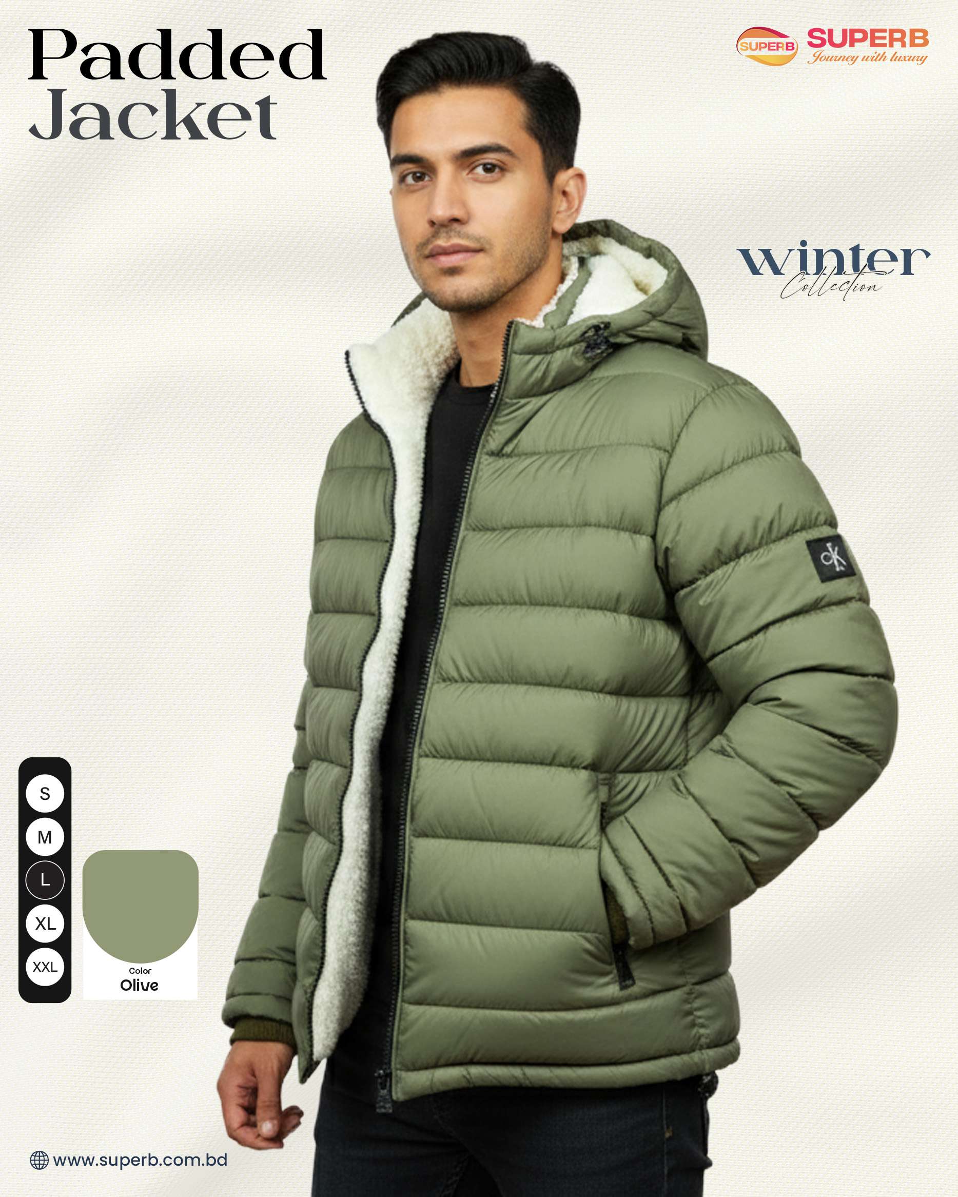 Premium Sherpa Padded Jacket – New Version | Heavy Quilted Winter Jacket for Men | Superb - Olive