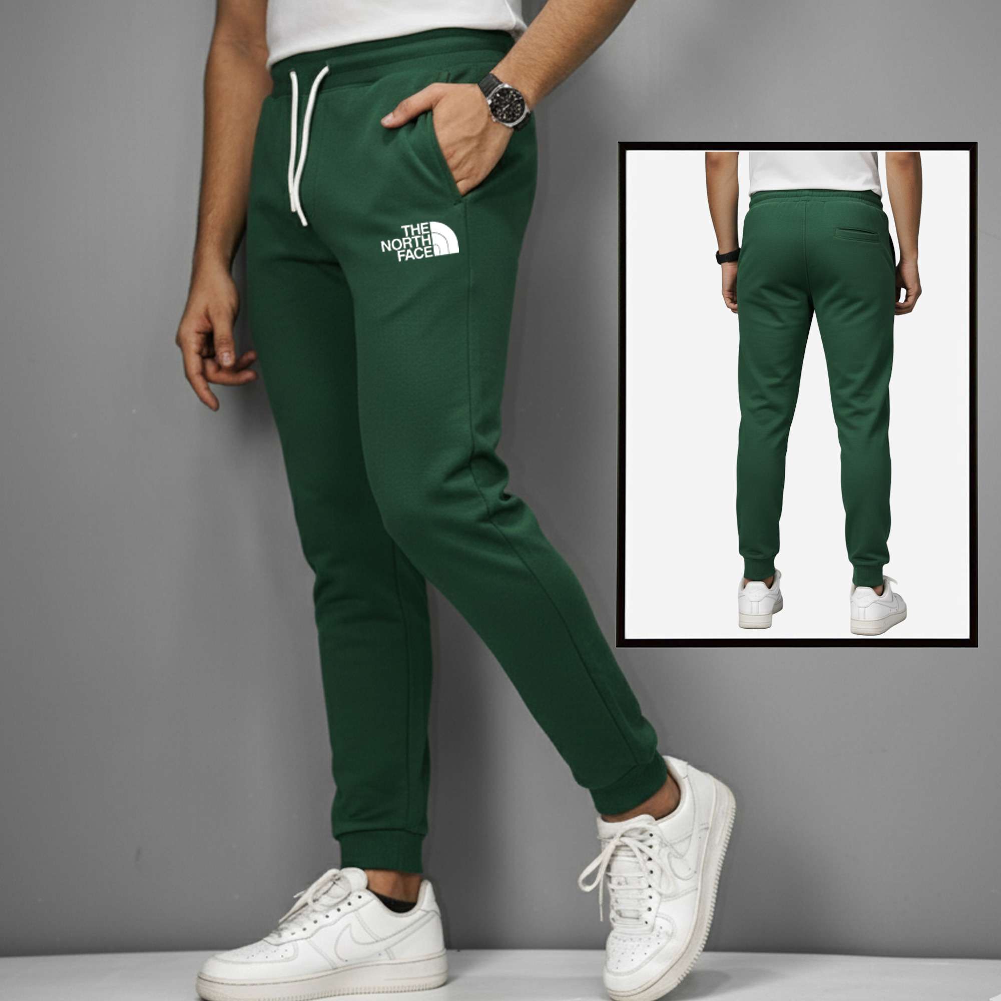 The North Face Premium Heavy Joggers | 380+ GSM Cotton-Blend Comfort Fit - Bottle green