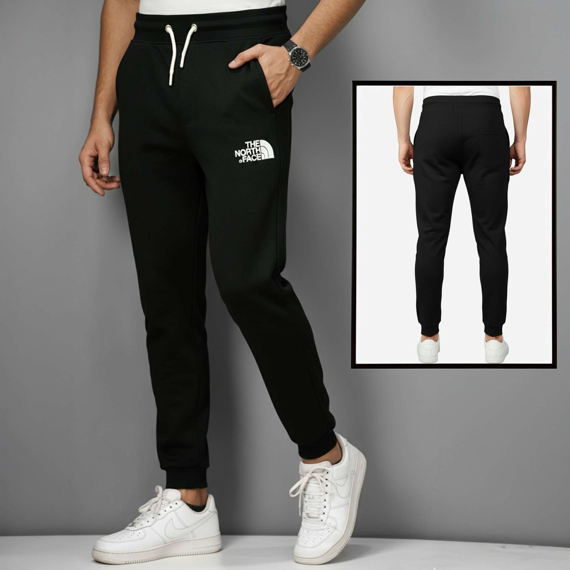 The North Face Premium Heavy Joggers | 380+ GSM Cotton-Blend Comfort Fit - Black
