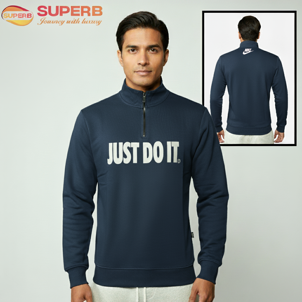 Nike High Neck Sweatshirt | 350+ GSM Premium Winter Wear for Men | 2025 Collection - Navy Blue