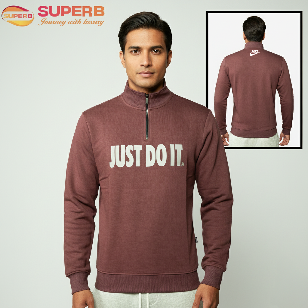 Nike High Neck Sweatshirt | 350+ GSM Premium Winter Wear for Men | 2025 Collection - Maroon