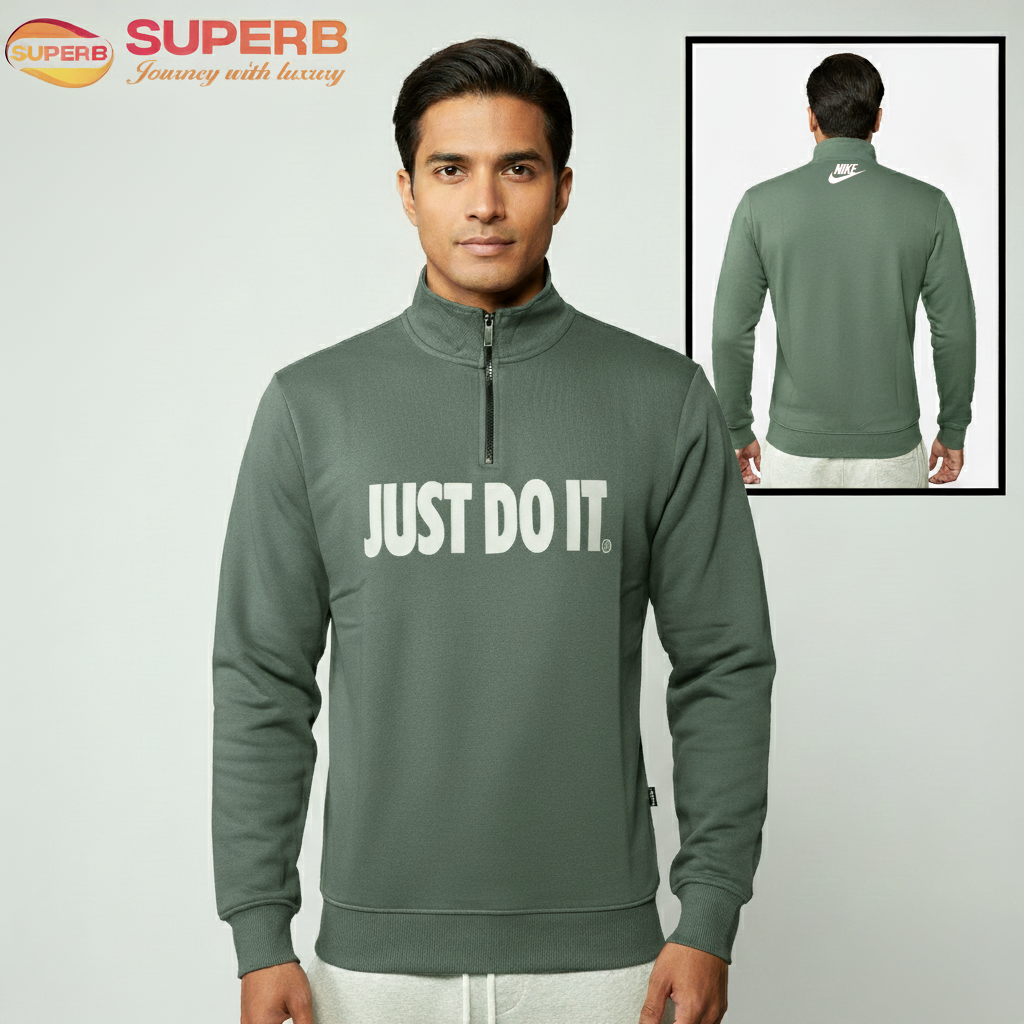 Nike High Neck Sweatshirt | 350+ GSM Premium Winter Wear for Men | 2025 Collection - Sage Green
