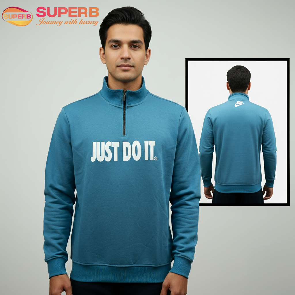 Nike High Neck Sweatshirt | 350+ GSM Premium Winter Wear for Men | 2025 Collection - Petrol