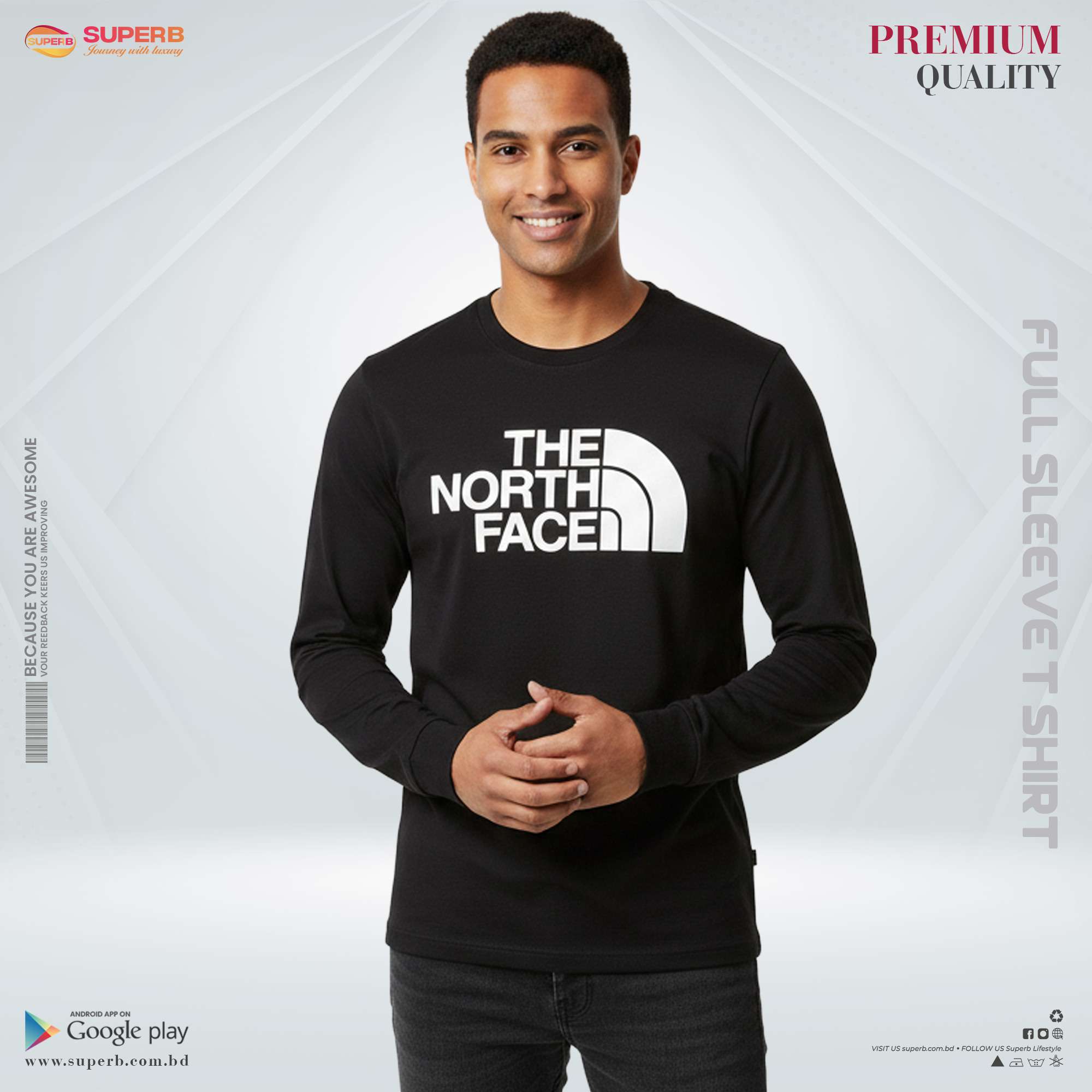 The North Face Premium Full Sleeve T-Shirt | 200+ GSM Cotton Comfort Wear - Black