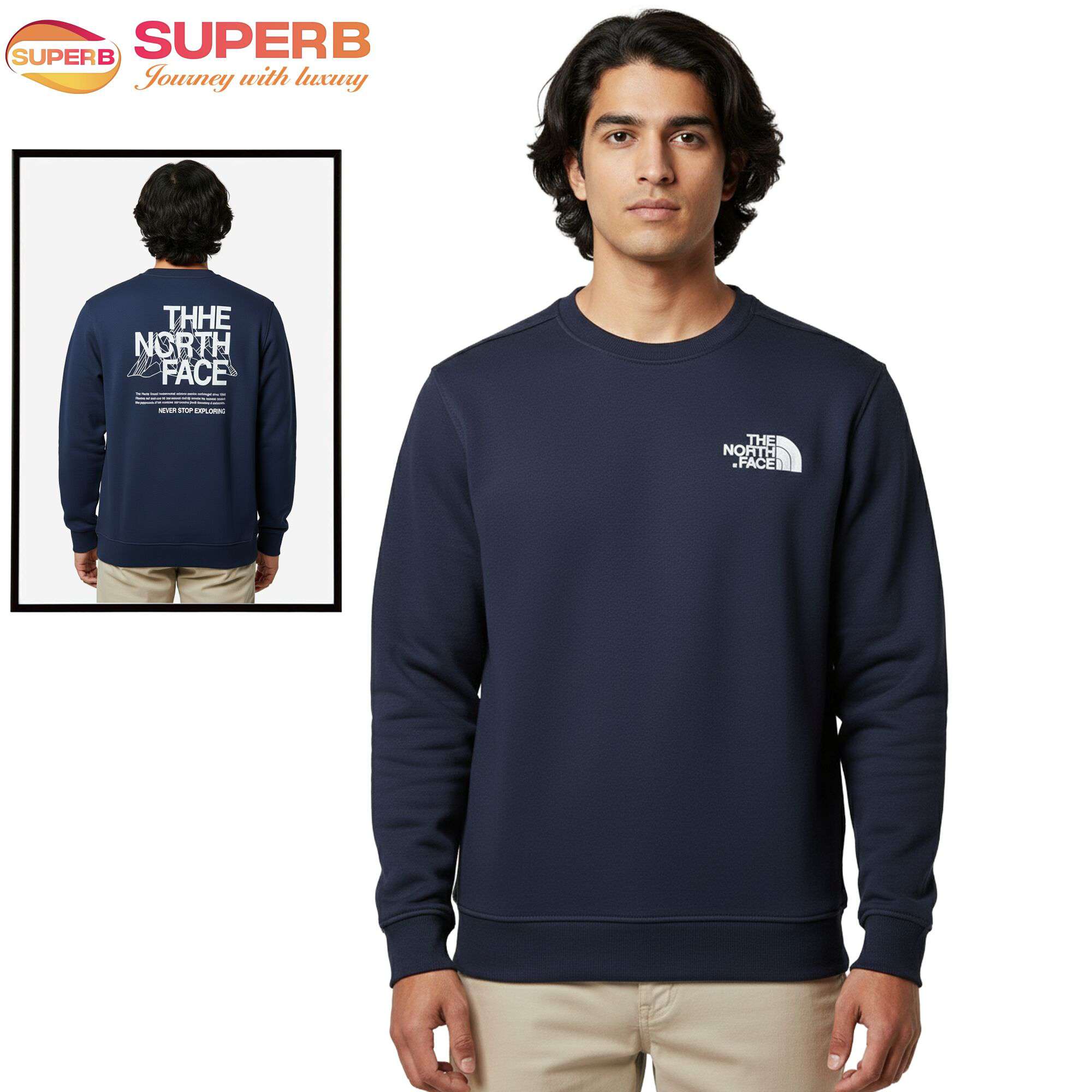 The North Face Premium Winter Sweatshirt | 350+ GSM Inner Brusho Fabric Edition || Superb - Navy Blue