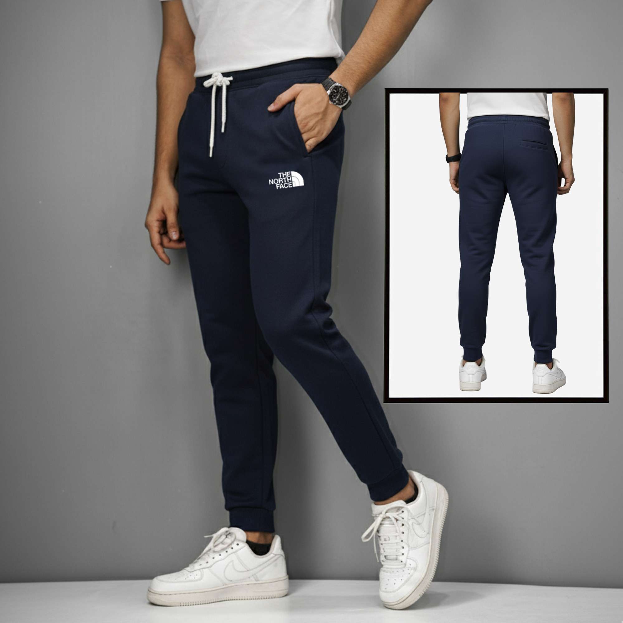 The North Face Premium Heavy Joggers | 380+ GSM Cotton-Blend Comfort Fit - Navy Blue