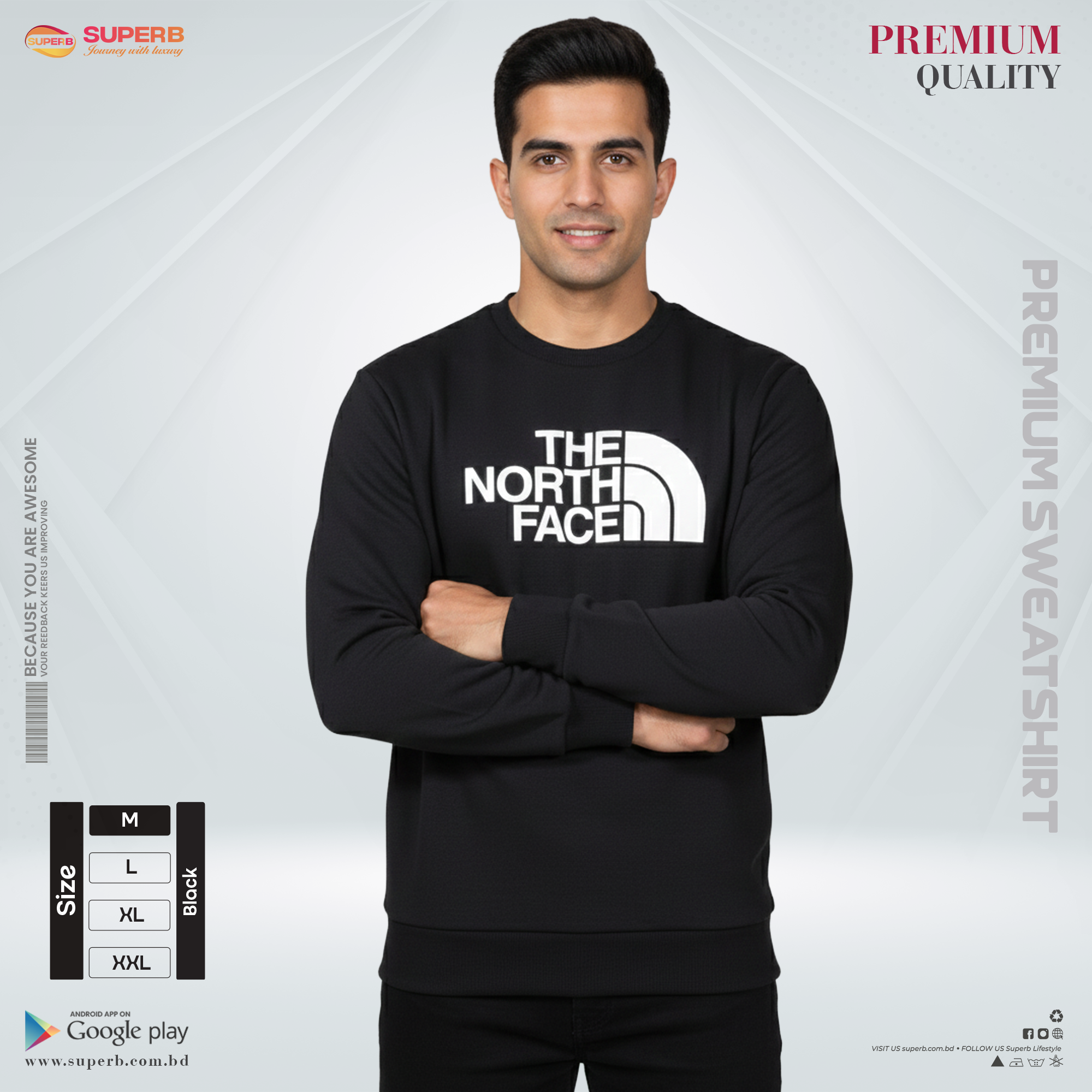 Ther North face  Premium Winter Sweatshirt -350 GSM  |Superb Lifestyle - Black