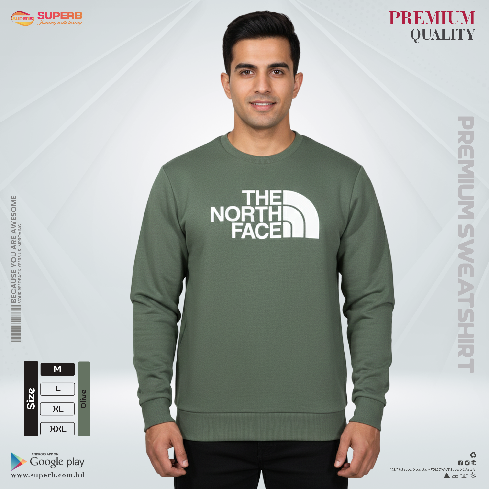 Ther North face  Premium Winter Sweatshirt -350 GSM  |Superb Lifestyle - Olive