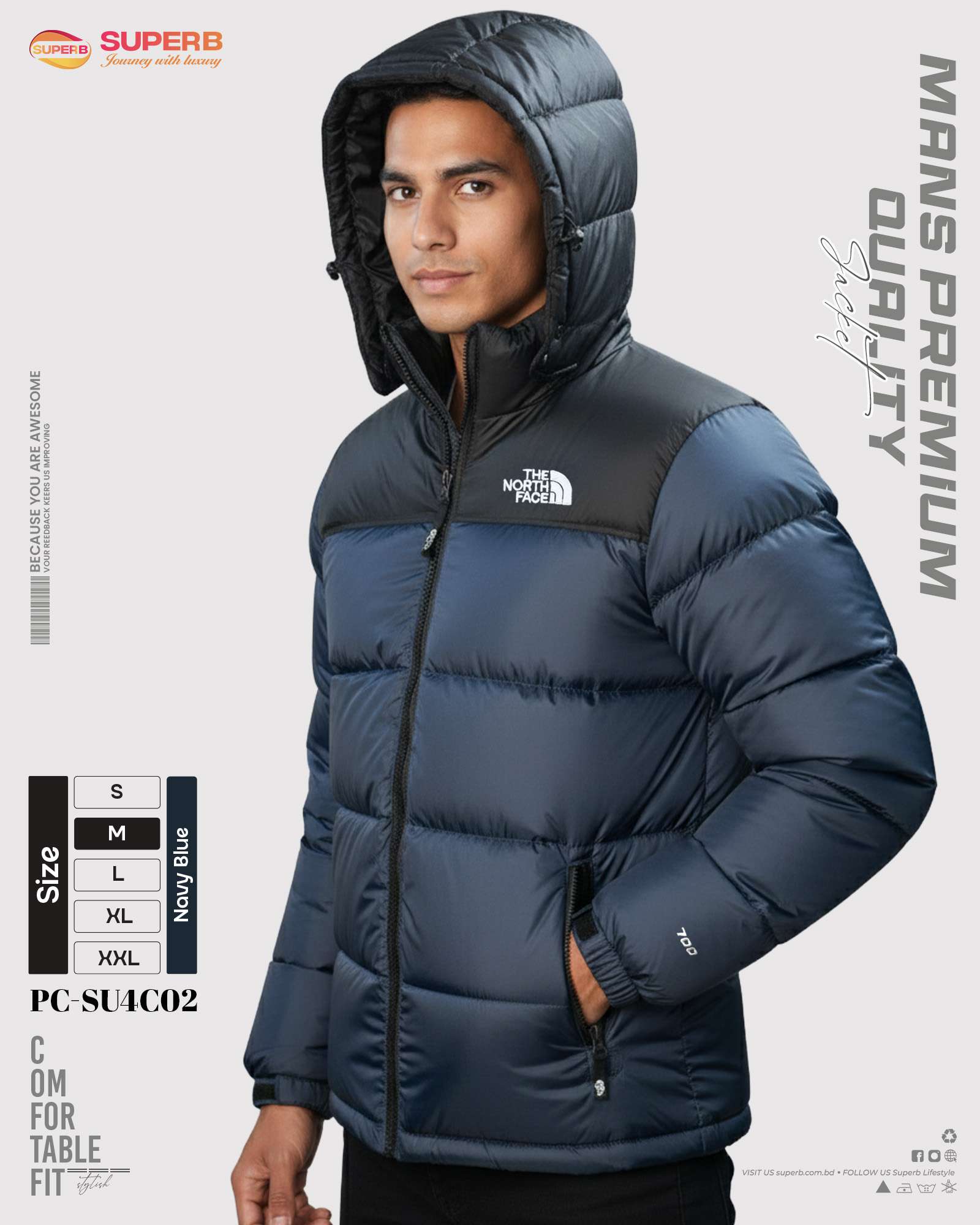 The North Face - 1996 Retro Nuptse Jacket (700 Series) New Model– Multi Color Options | Superb Lifestyle - Navy Blue
