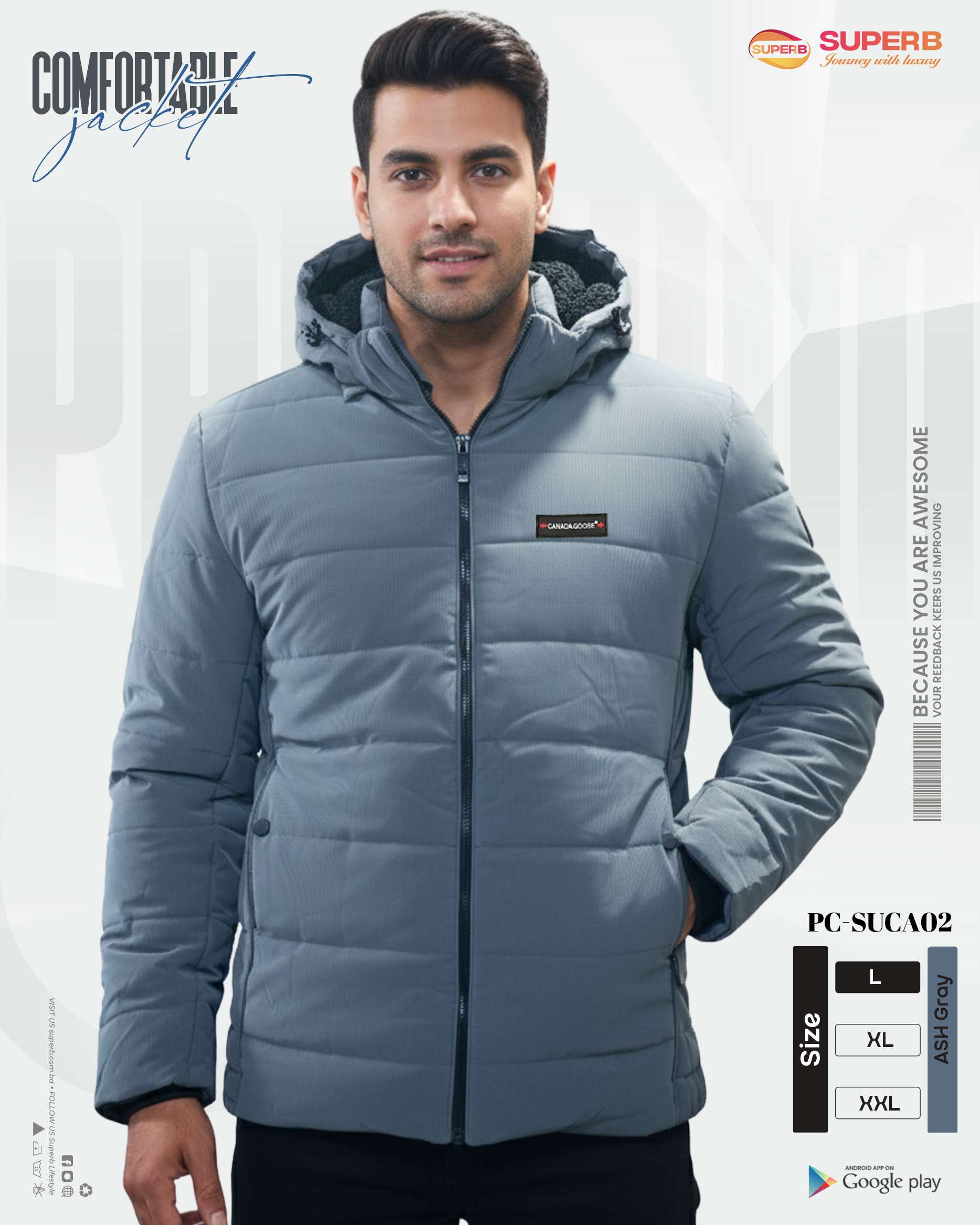 Canada Goose Puffer Jacket with Warm Sherpa Lining | Comfortable & Insulating Winter Coat || Superb - Ash Gray