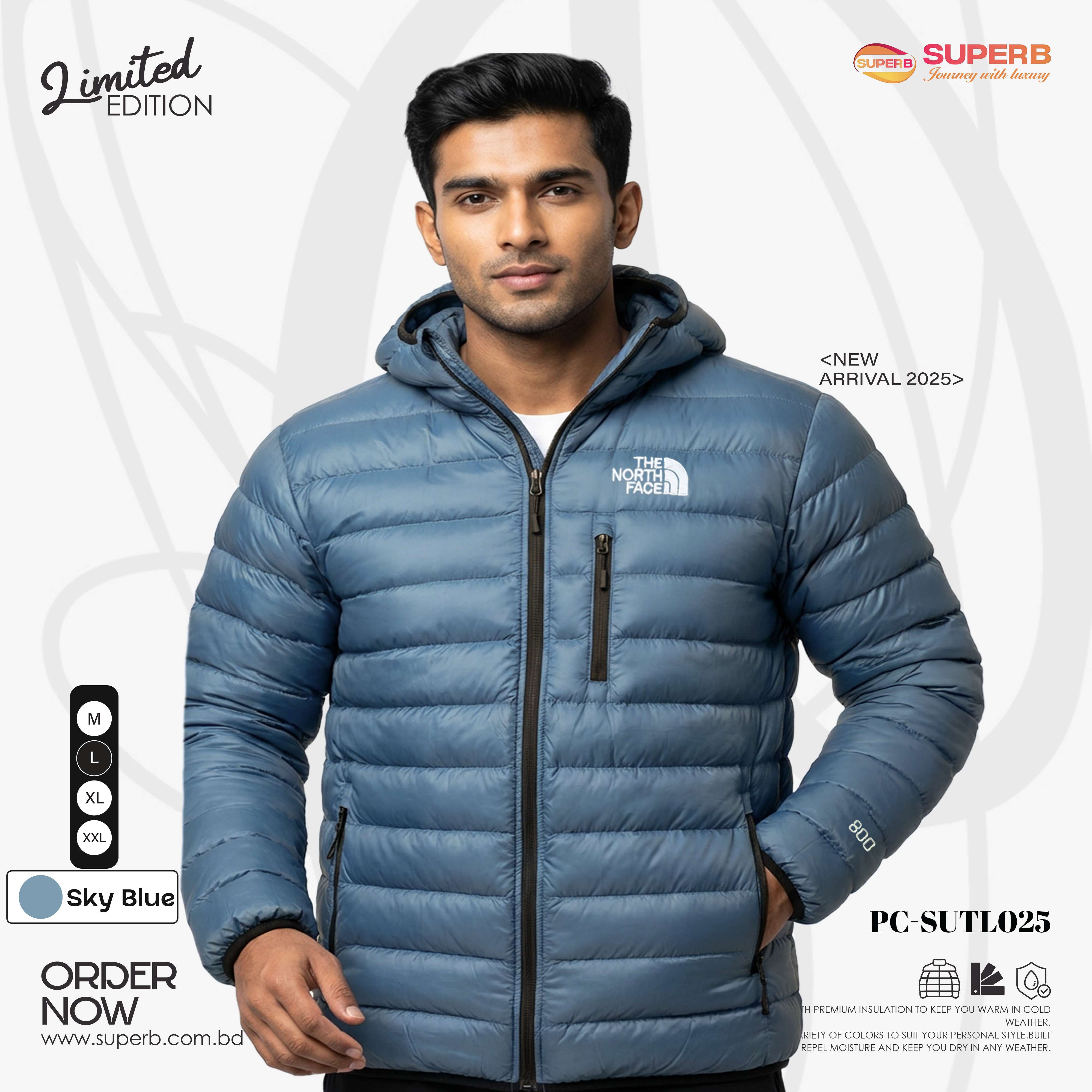 The North Face 800 Series  Puffer Jacket – Lightweight, Warm & Water-Resistant || Superb - Sky Blue