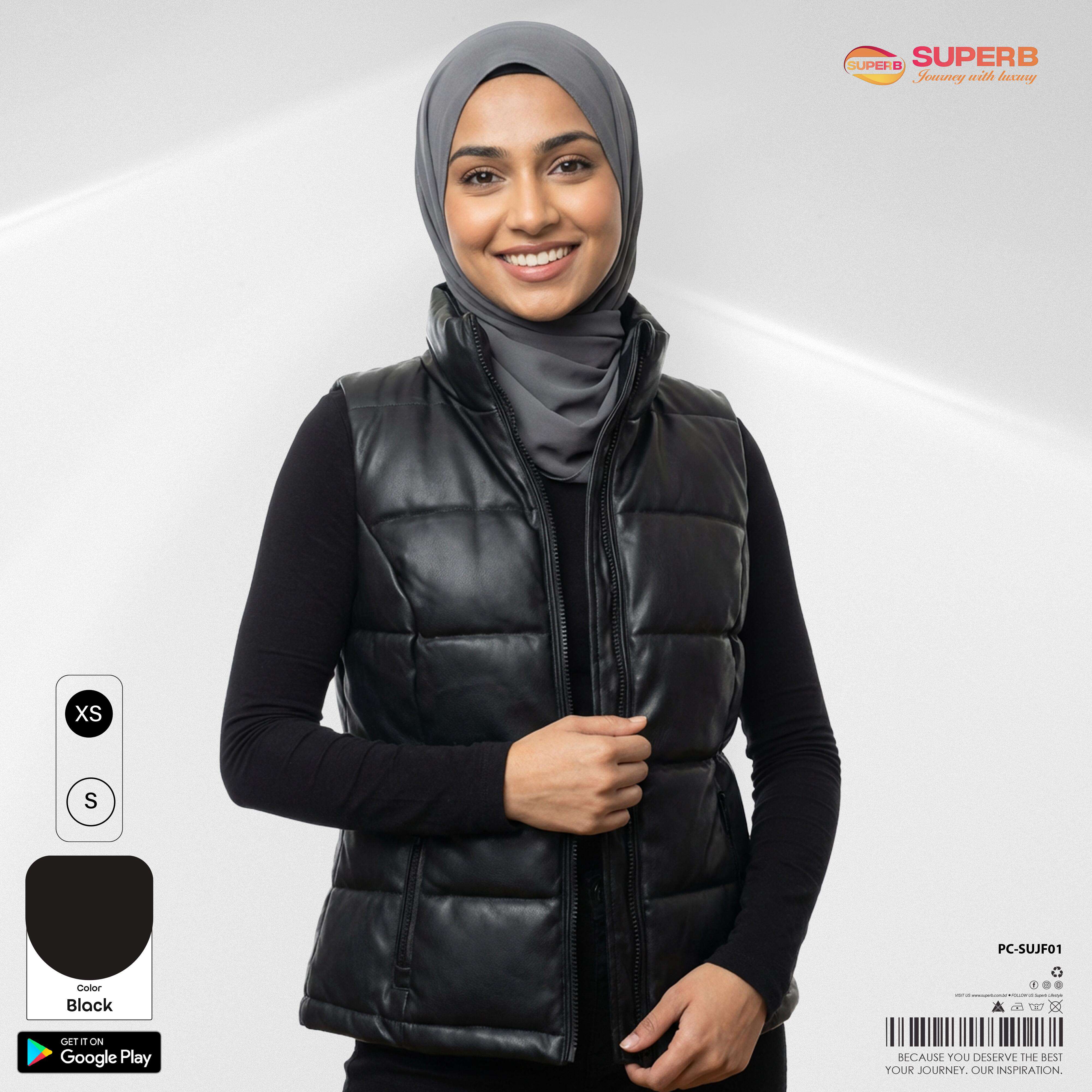 Jeans Fritz Women's Short Fit Armless Puffer Vest || Superb - Black