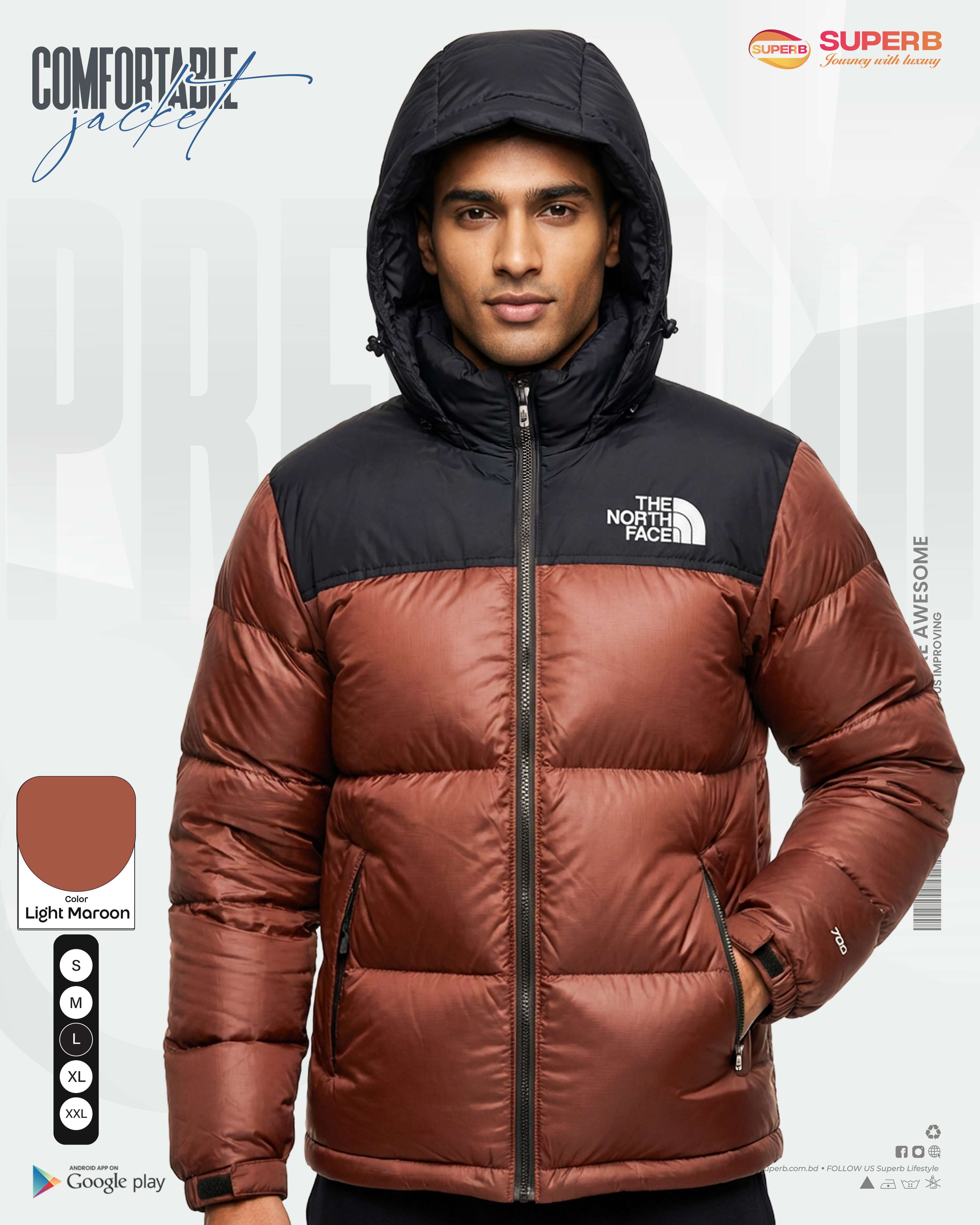 The North Face – 1996 Retro Nuptse Jacket 700 Series (2025 Model) | Superb - Light Maroon
