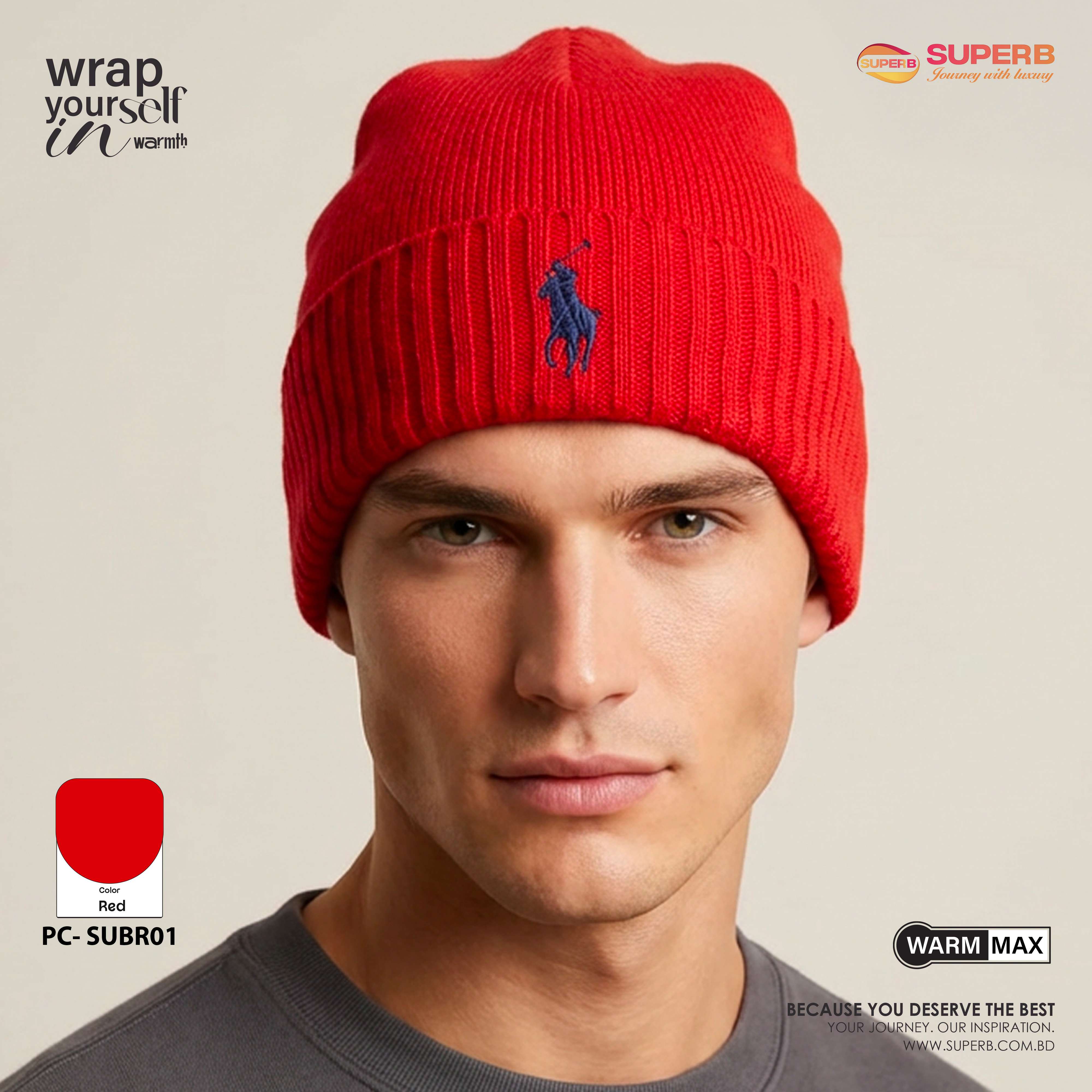 Ralph Lauren Premium Winter Beanie – Unisex Knit Hat || Superb - Red