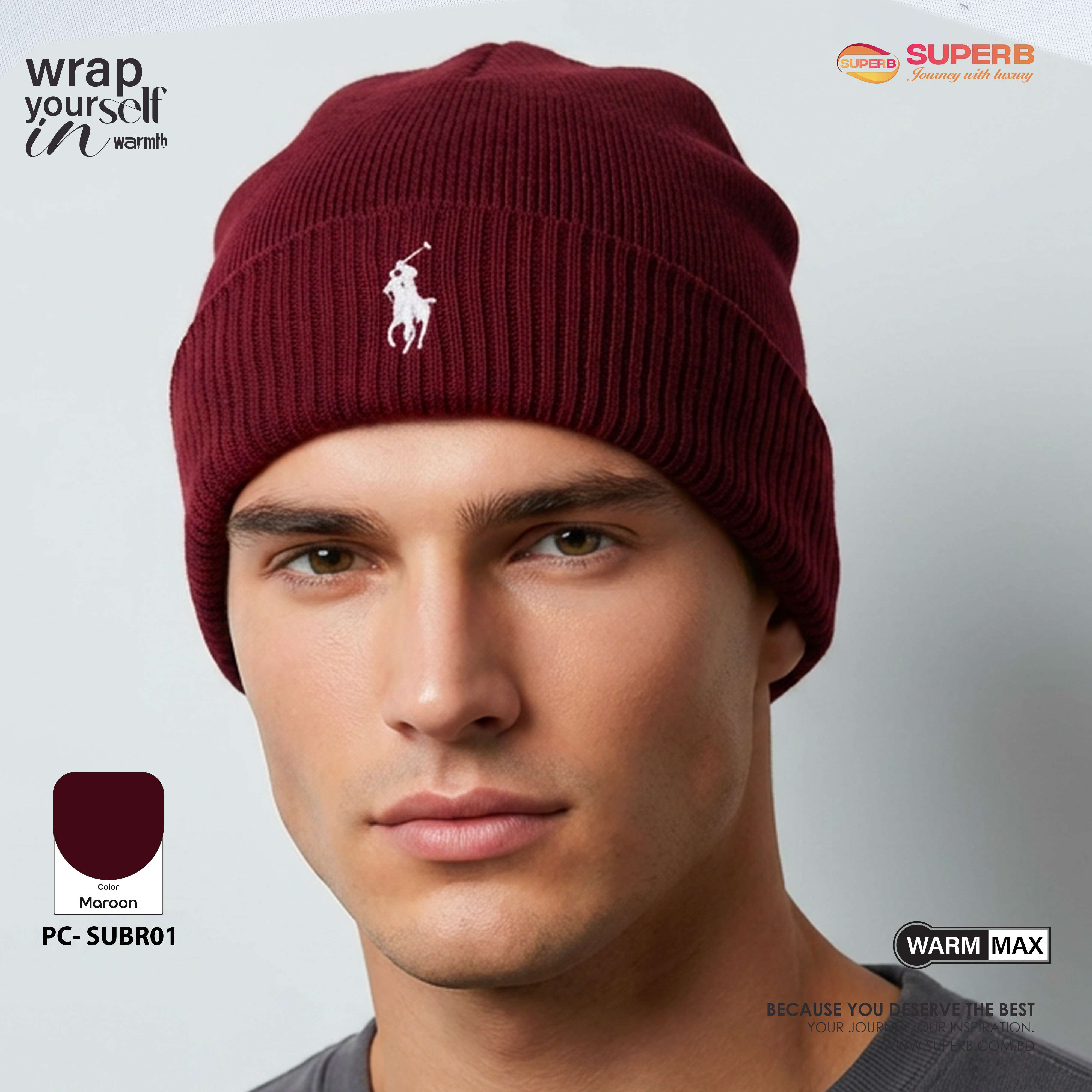 Ralph Lauren Premium Winter Beanie – Unisex Knit Hat || Superb - Maroon