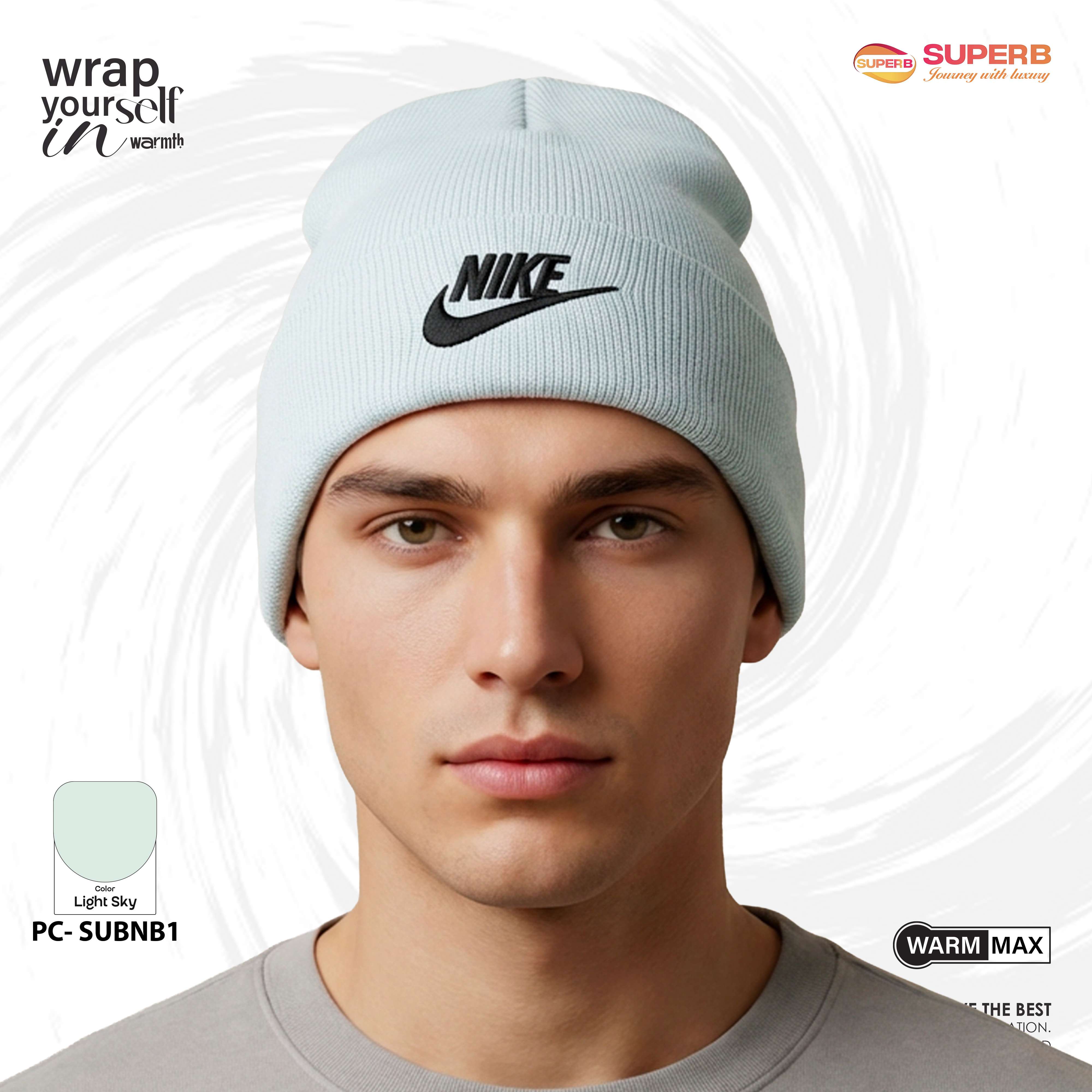 Nike Premium Winter Beanie – Unisex Knit Hat || Superb - Sky light