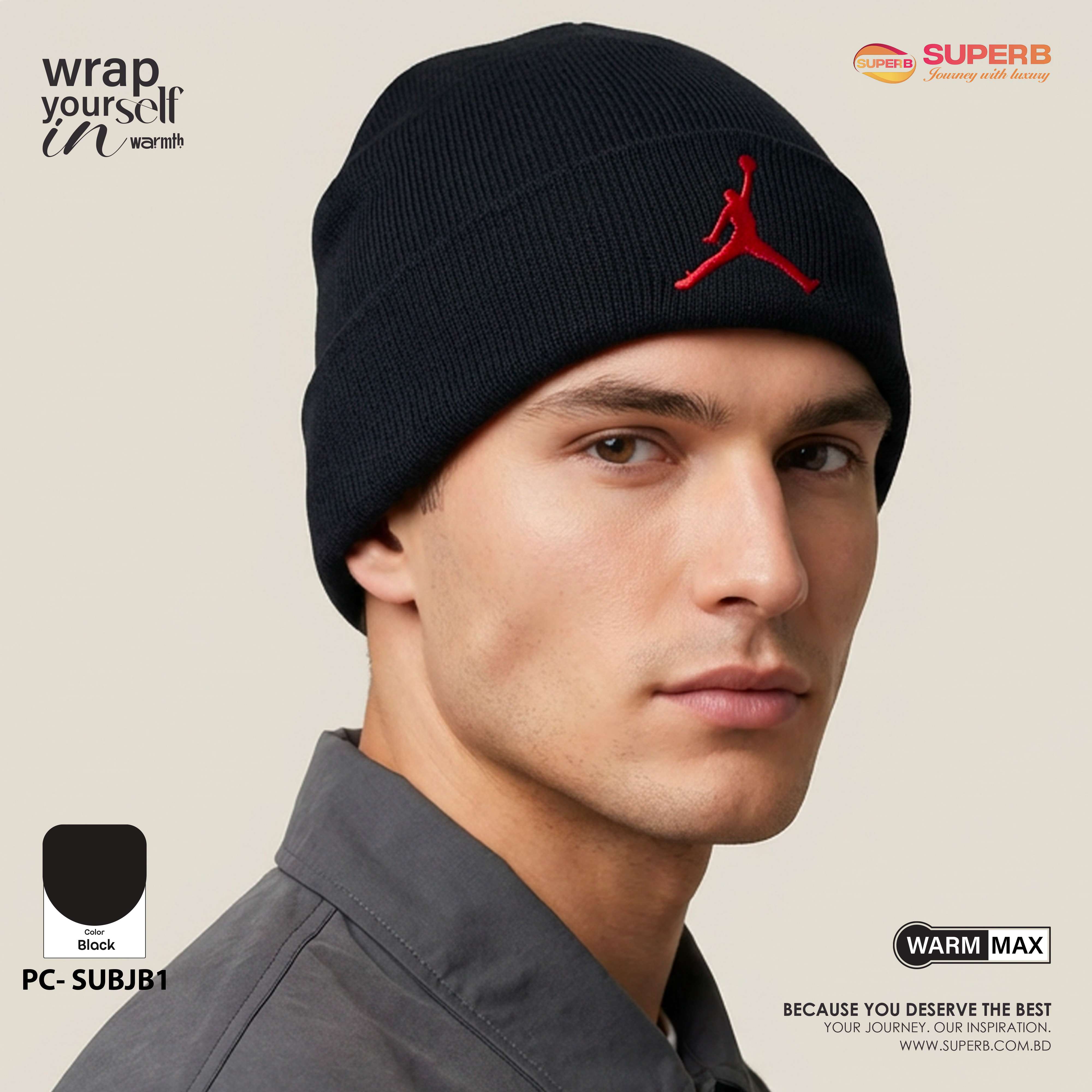 Jordan Premium Winter Beanie – Unisex Knit Hat || Superb - Black